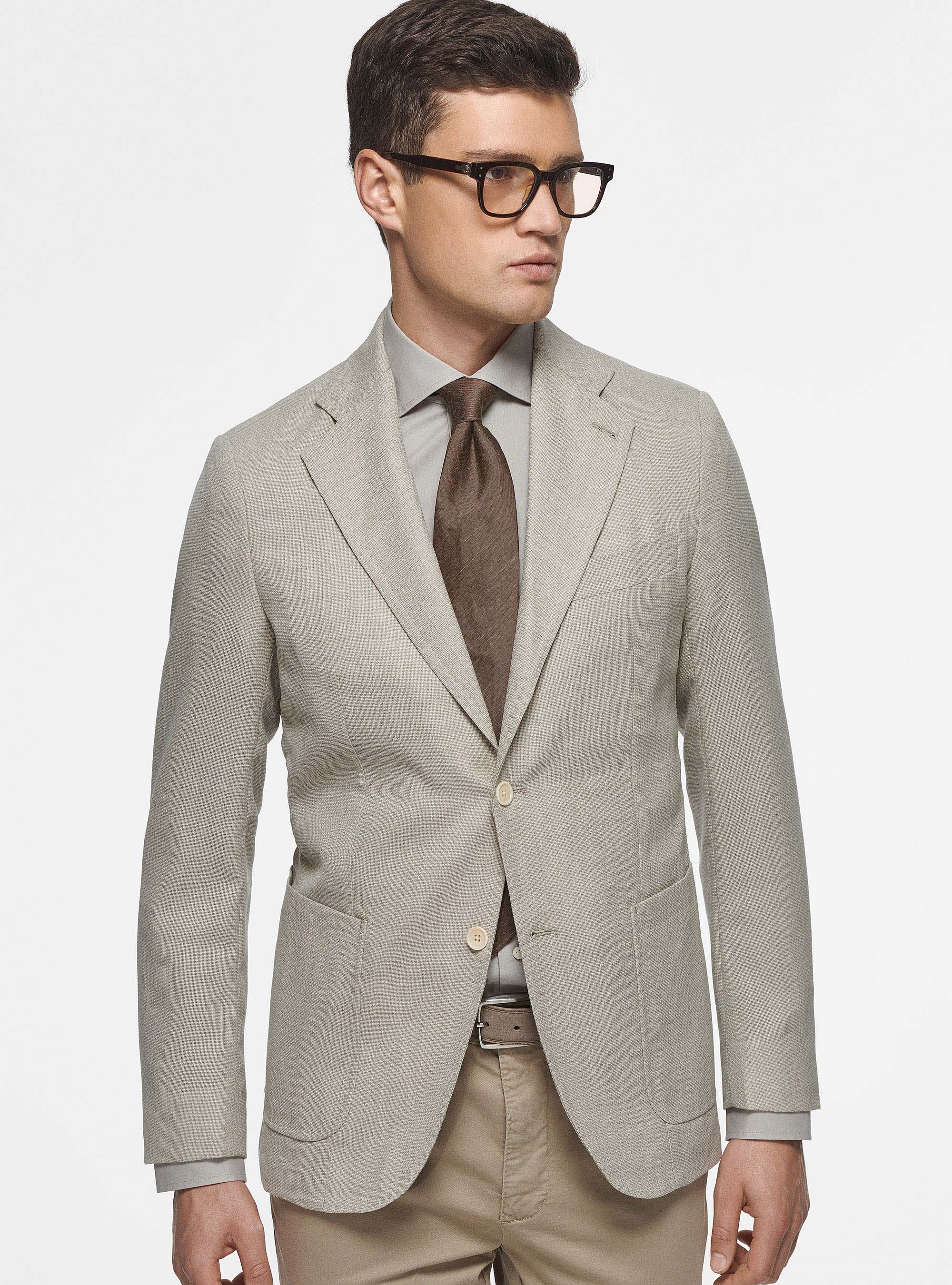 Micro-textured wool blazer, ECRU