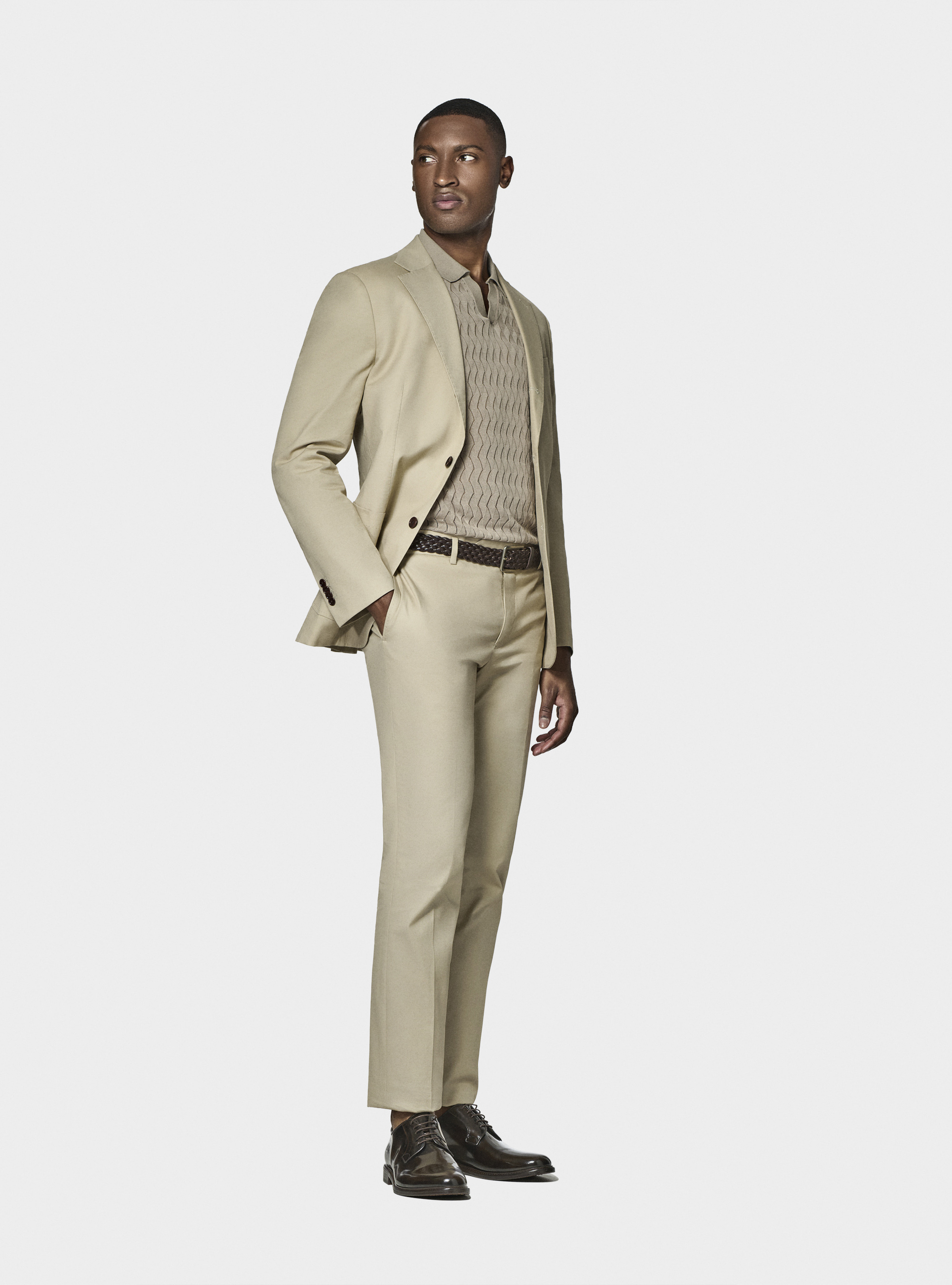 Pantaloni abito in cotone armaturato, SABBIA