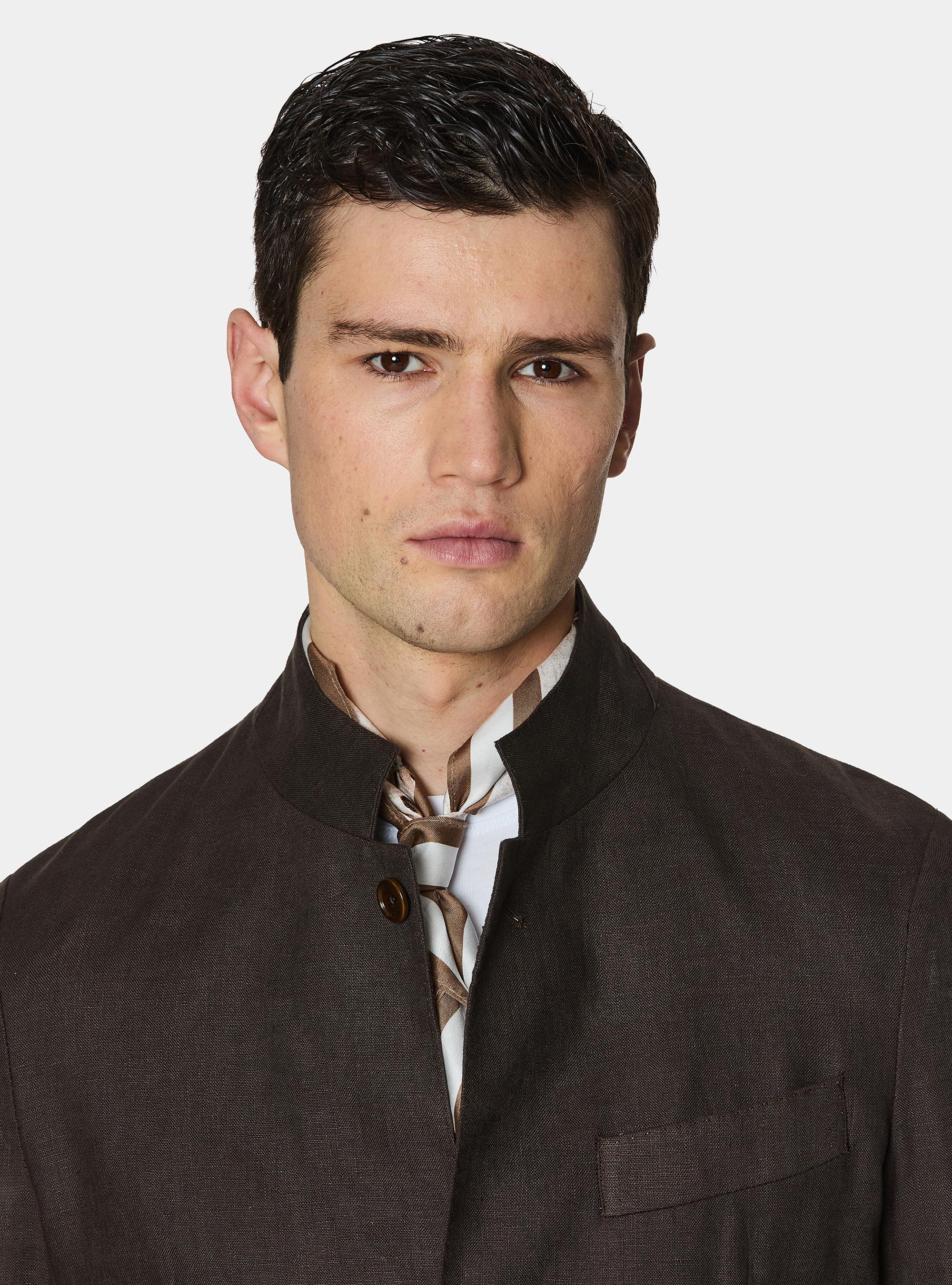 Veste cor&eacute;enne en pur lin, MARRON