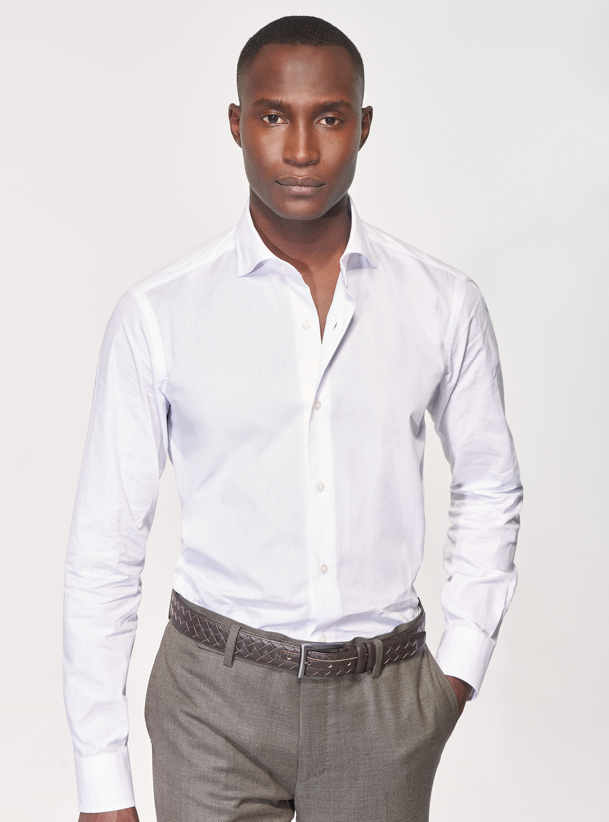Chemise fil &agrave; fil avec col semi-fran&ccedil;ais, BLANC
