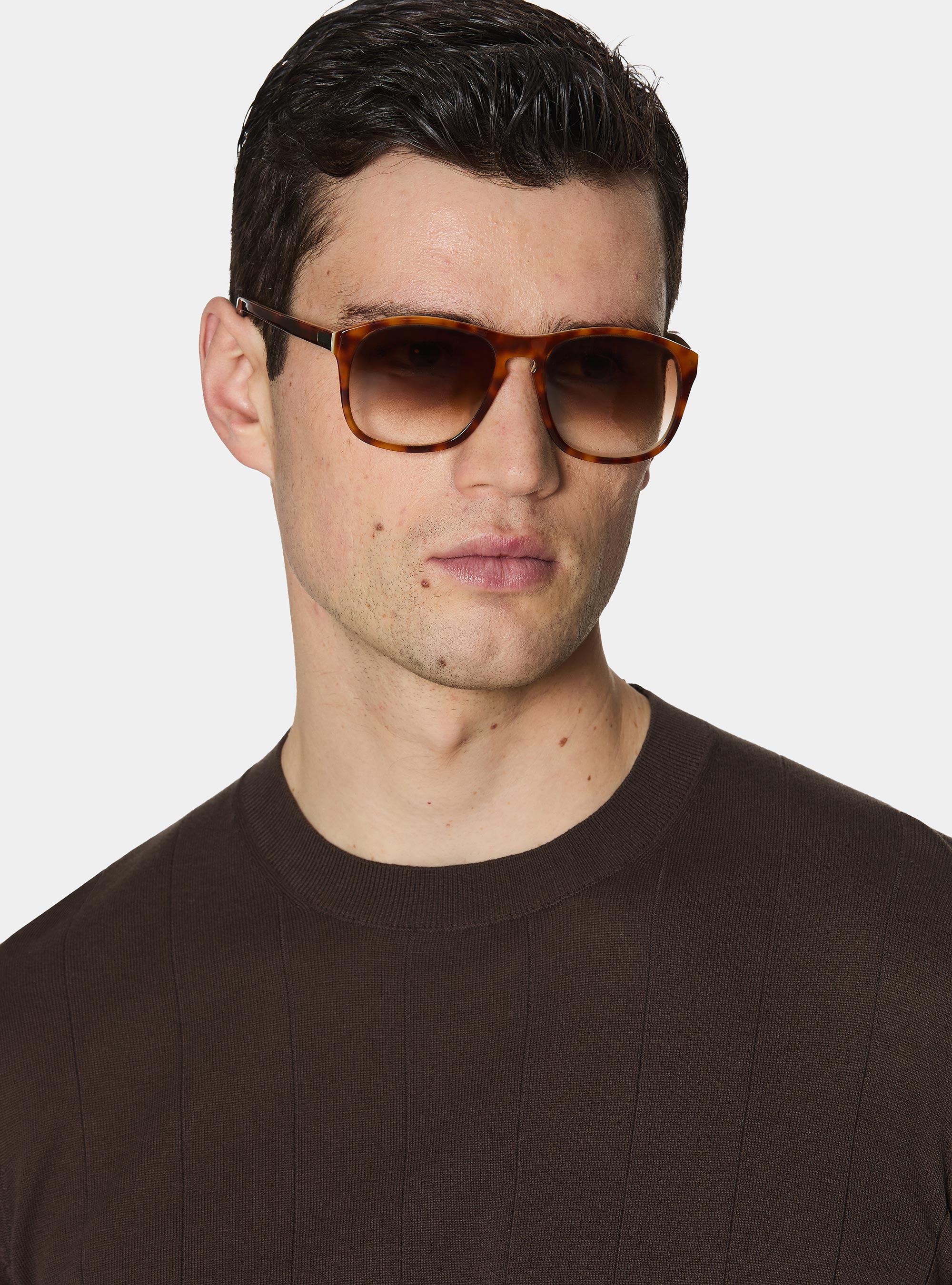 Pure cotton flat-ribbed sweater, BROWN