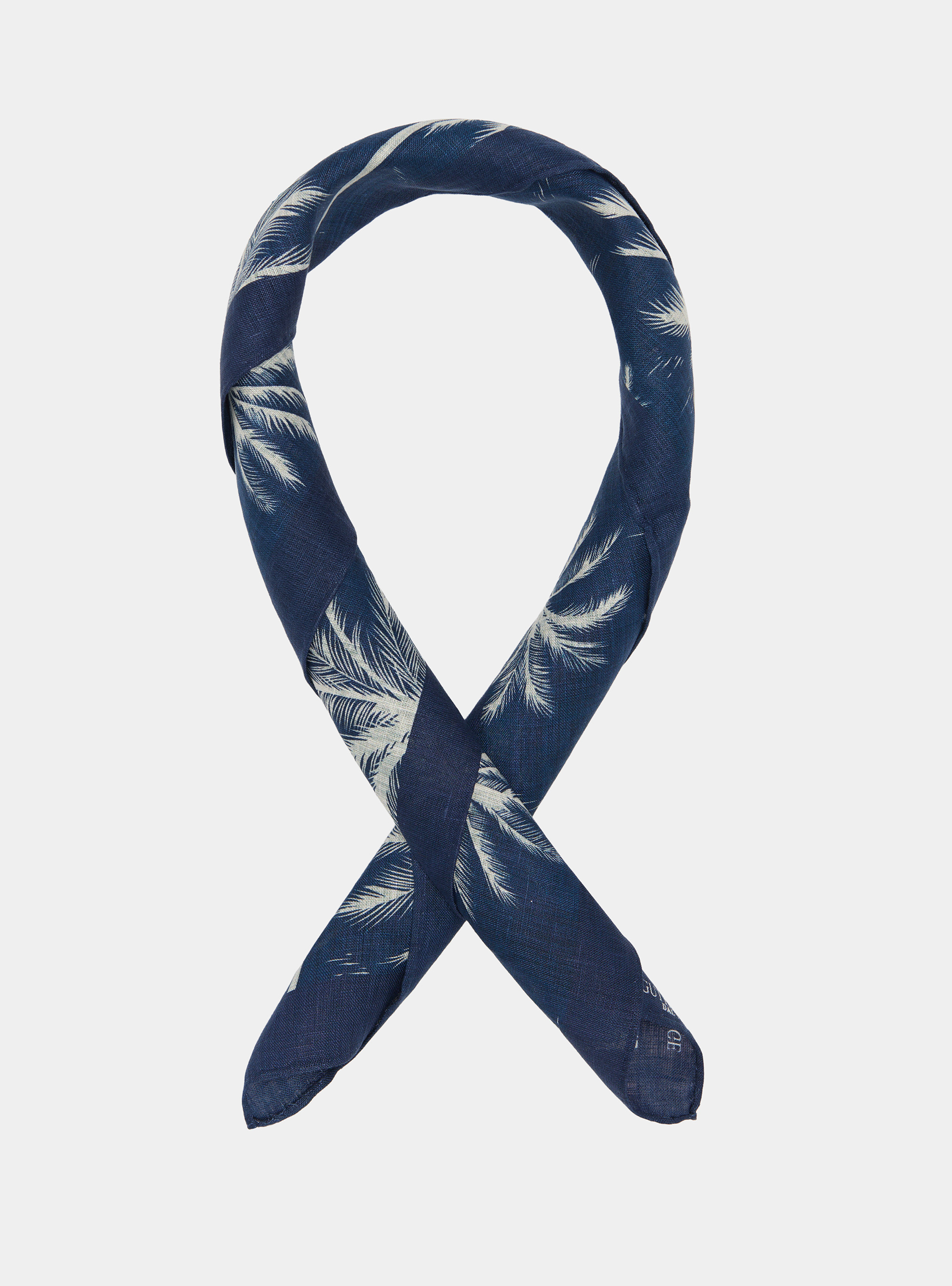 Linen foulard with palm tree print, BLUE