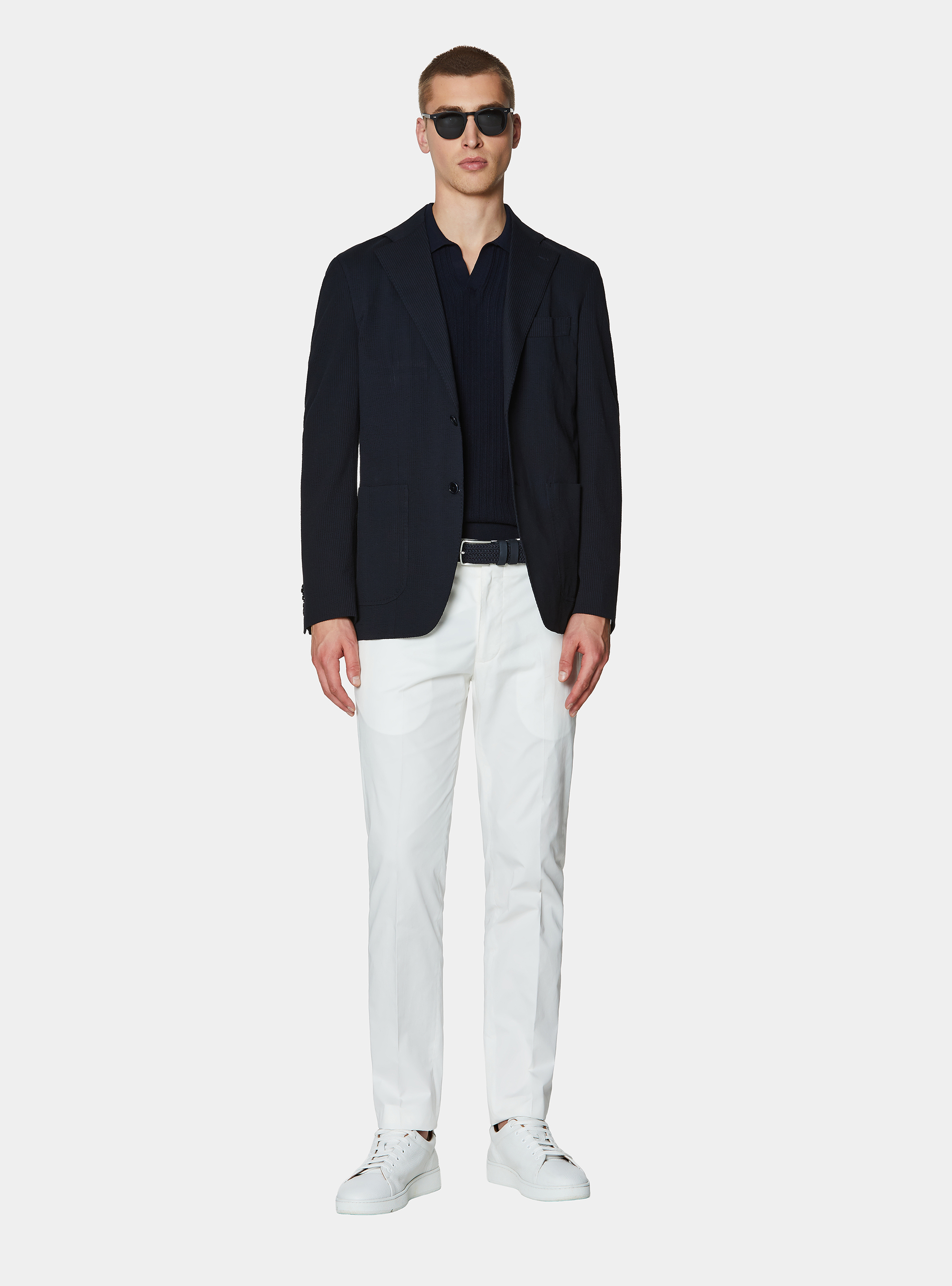 Technical cotton stretch blazer, NAVY BLUE