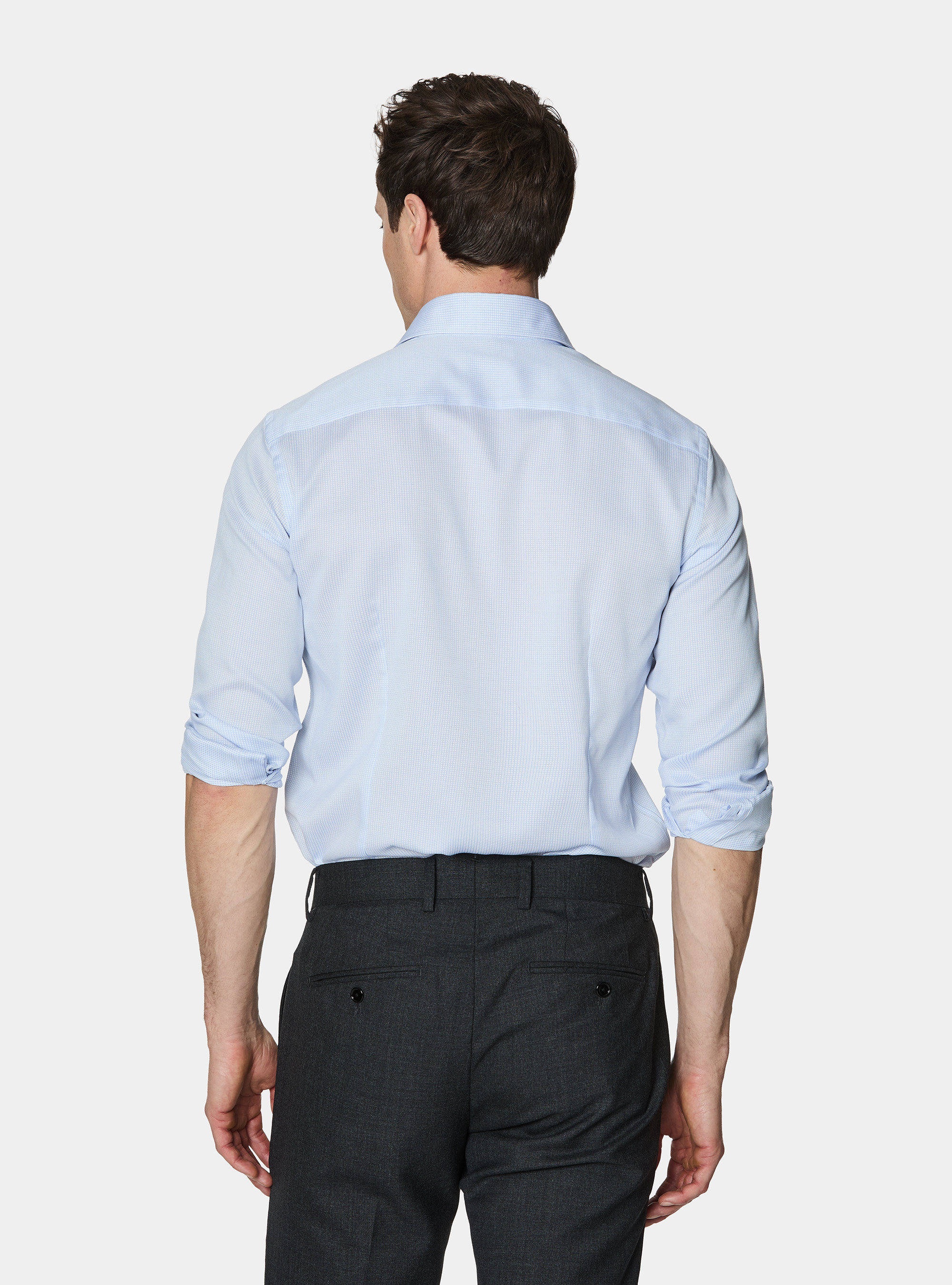 Hemd aus Baumwolle mit Mikrokaromuster, AZZURRO 0276C