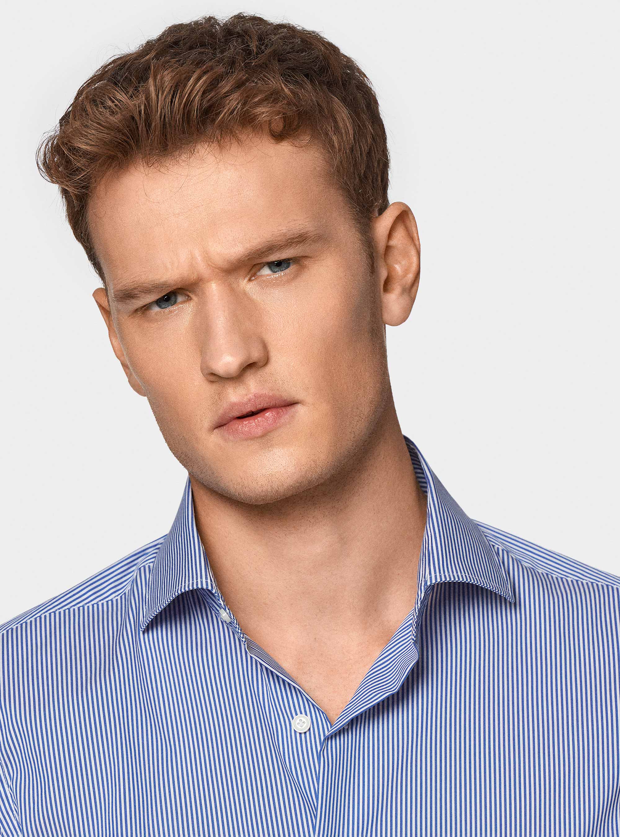 Stretch poplin striped shirt, BLUE