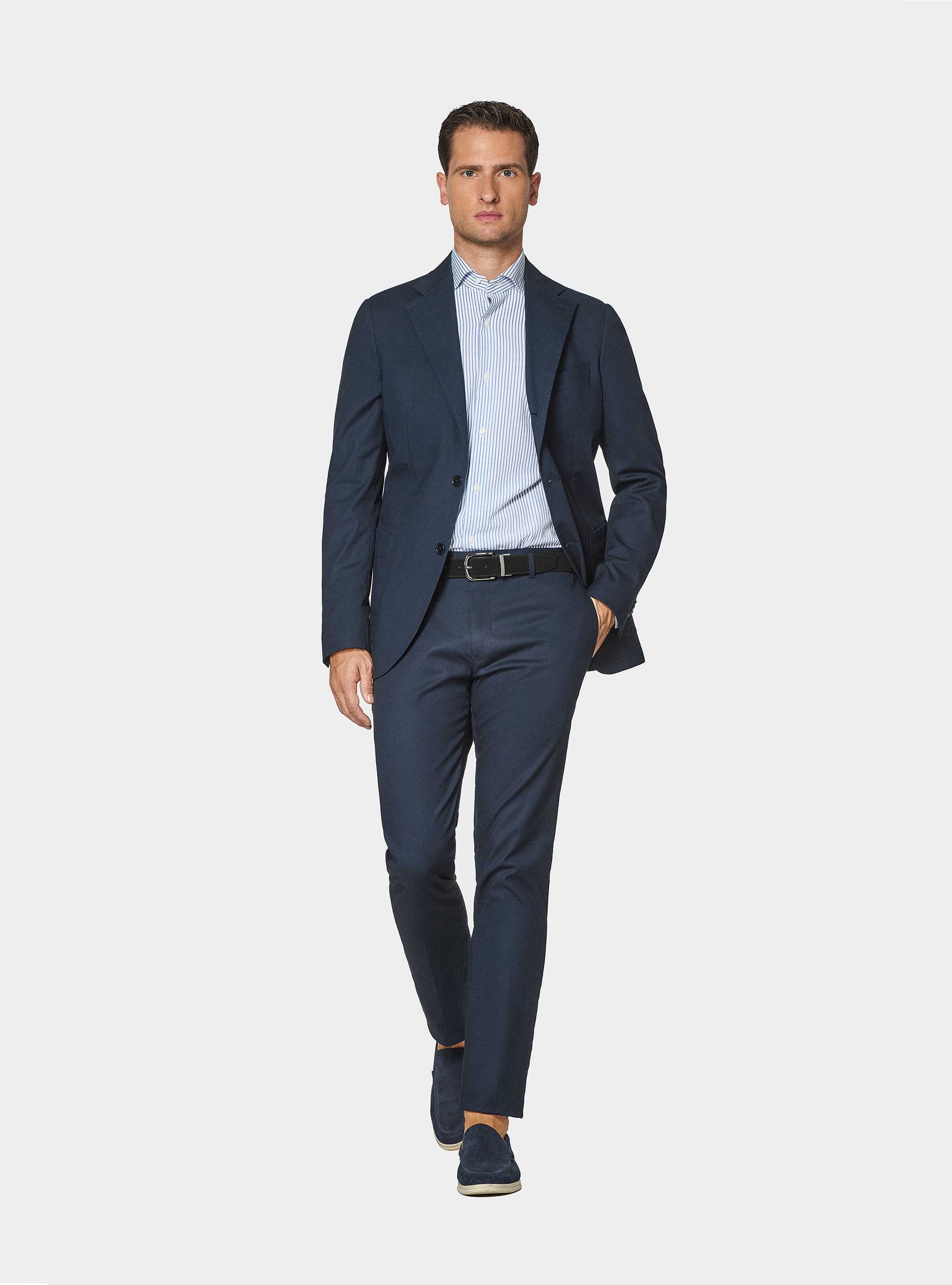 Abito navy in puro cotone armaturato, 