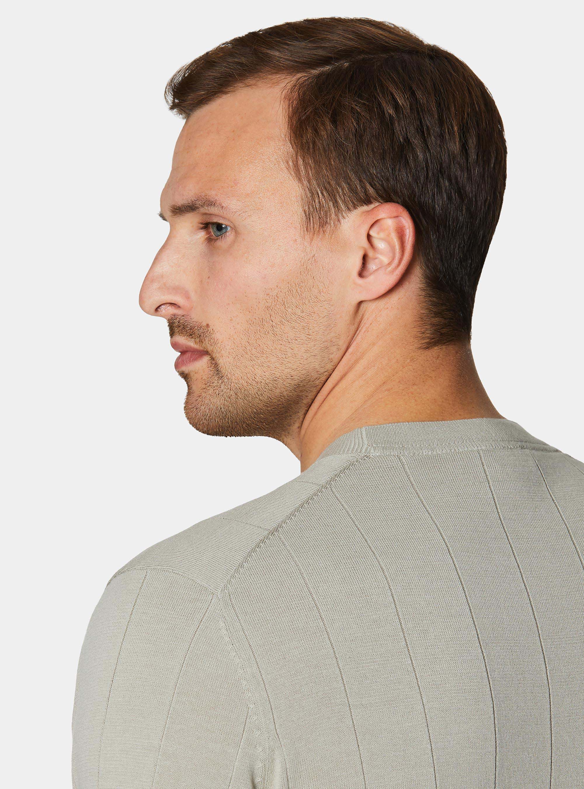 Pure cotton flat-ribbed sweater, SAND