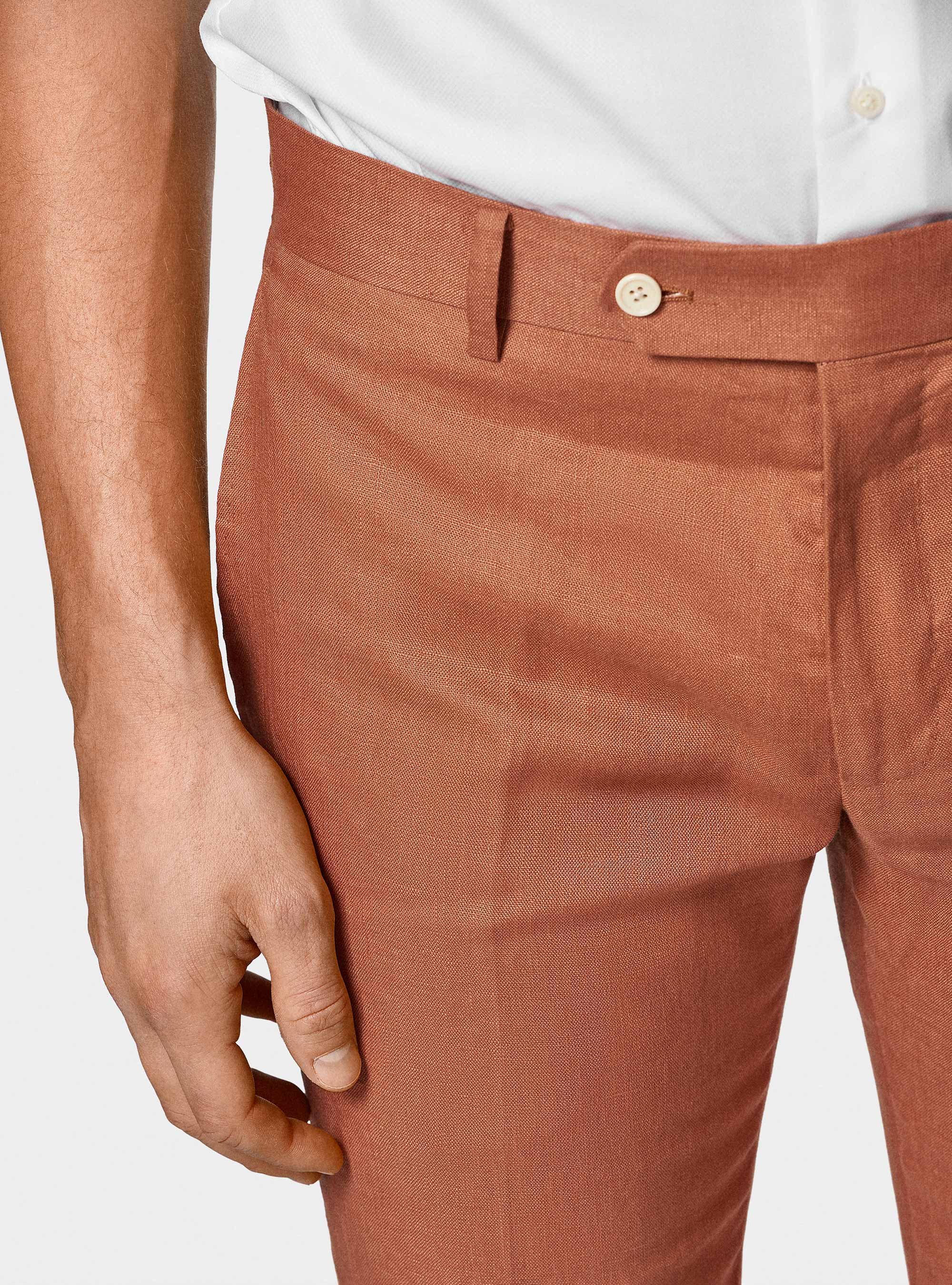 Pantaloni abito in puro lino, ROSA SALMONE 0468C
