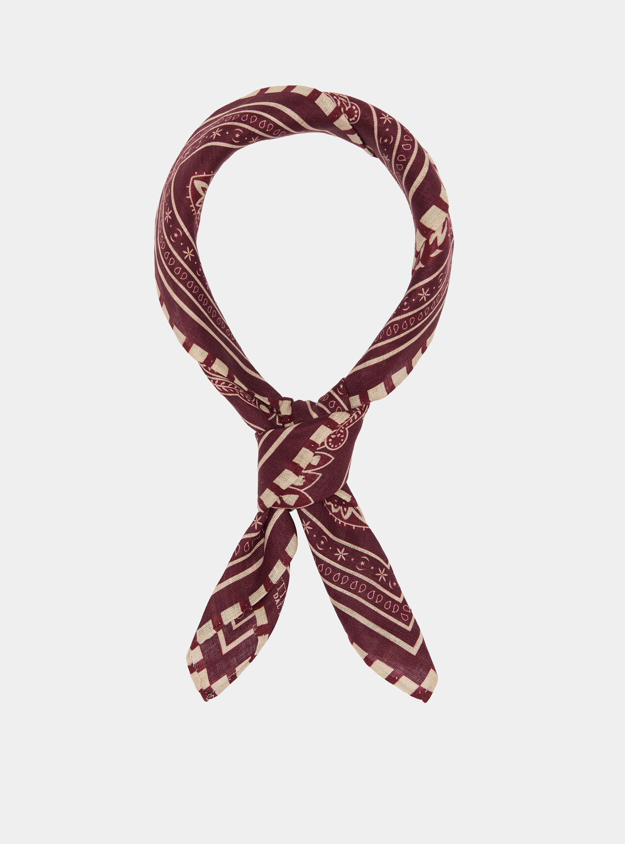 Bandana-style patterned linen foulard, BORDEAUX