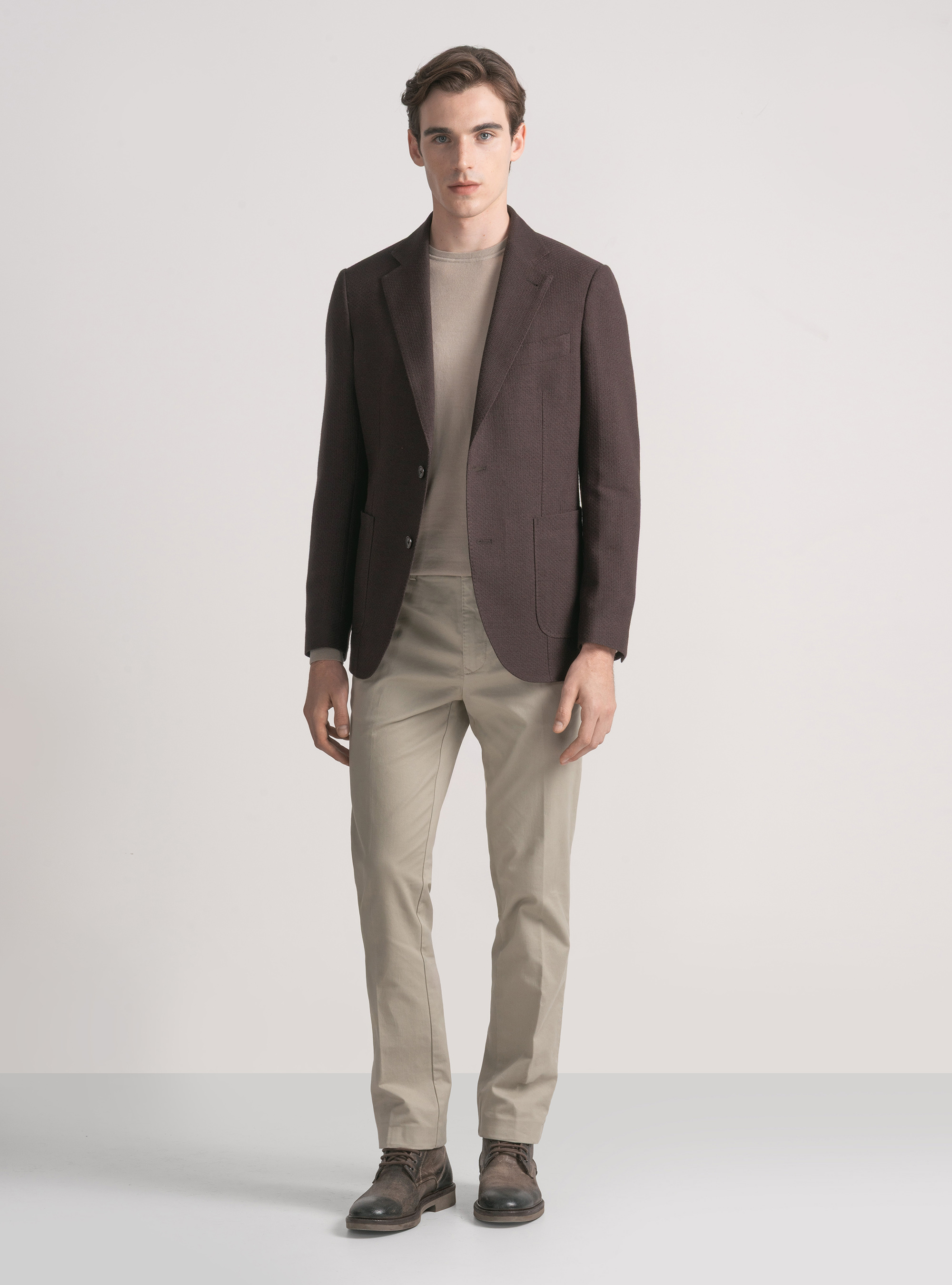 Wool and cotton leno blazer, BROWN