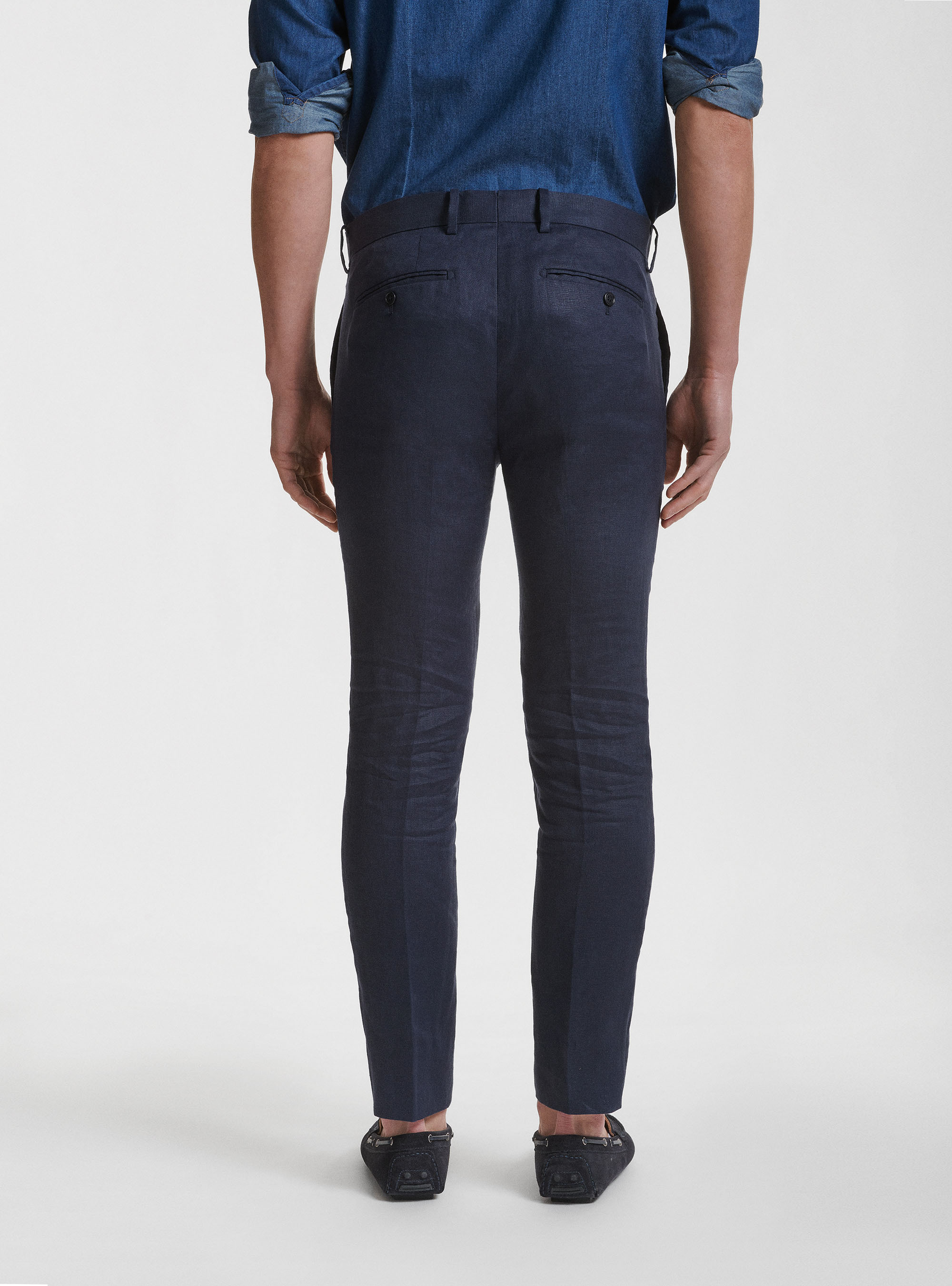 Pure linen suit trousers, NAVY BLUE