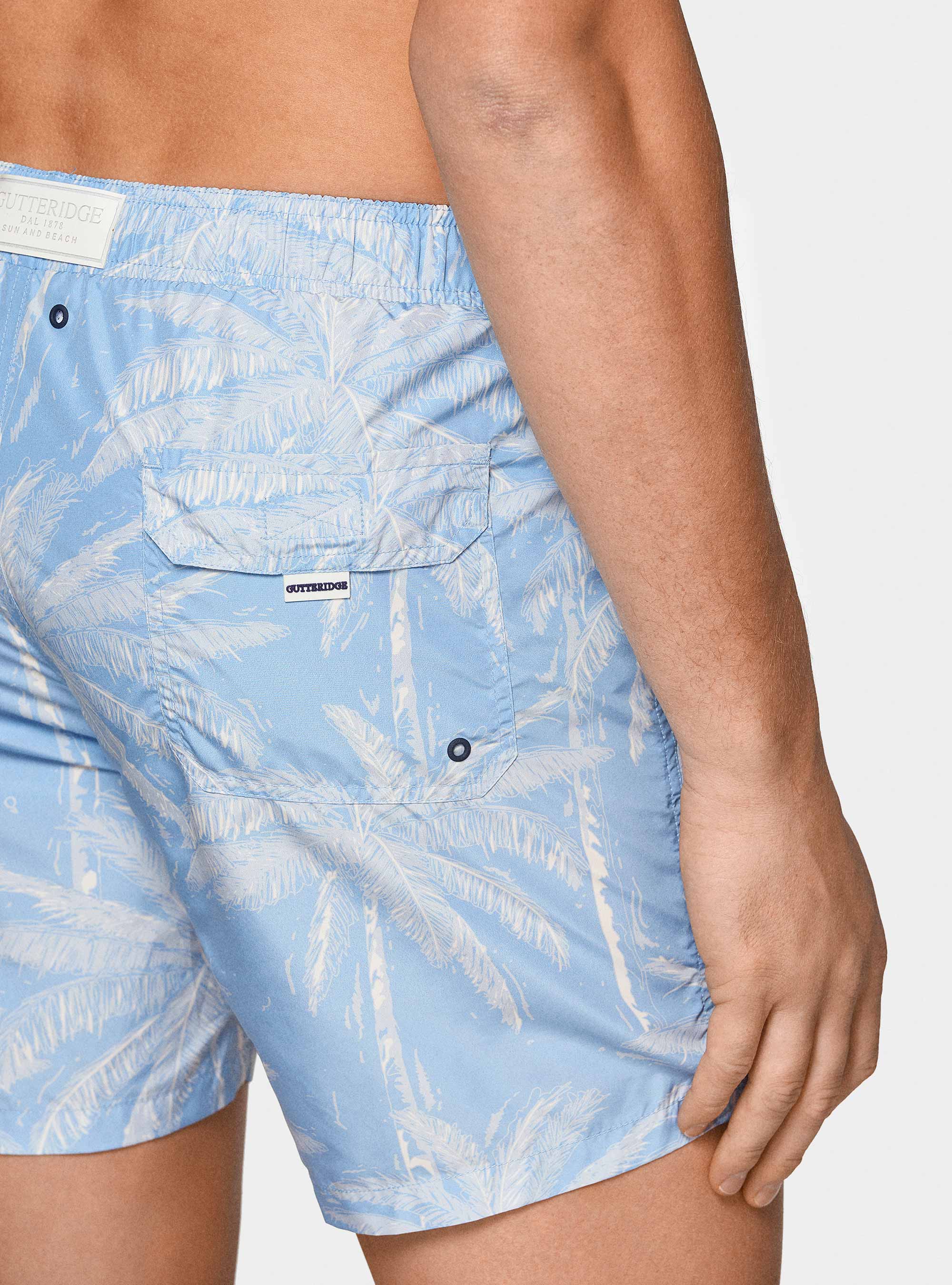 Palm print swimwear, LIGHT BLUE