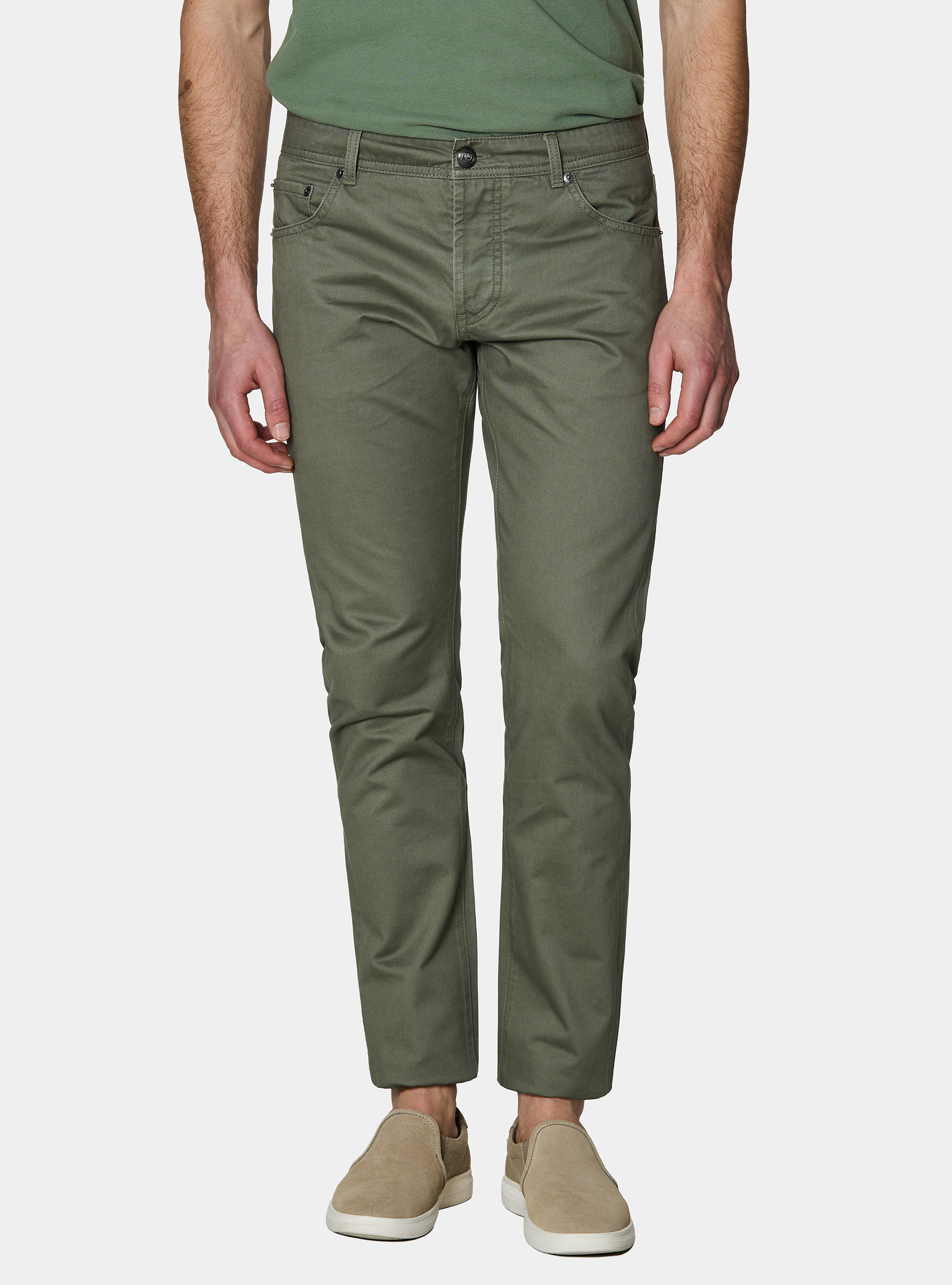 Slim-fit cotton twill trousers, SALVIA 0602C