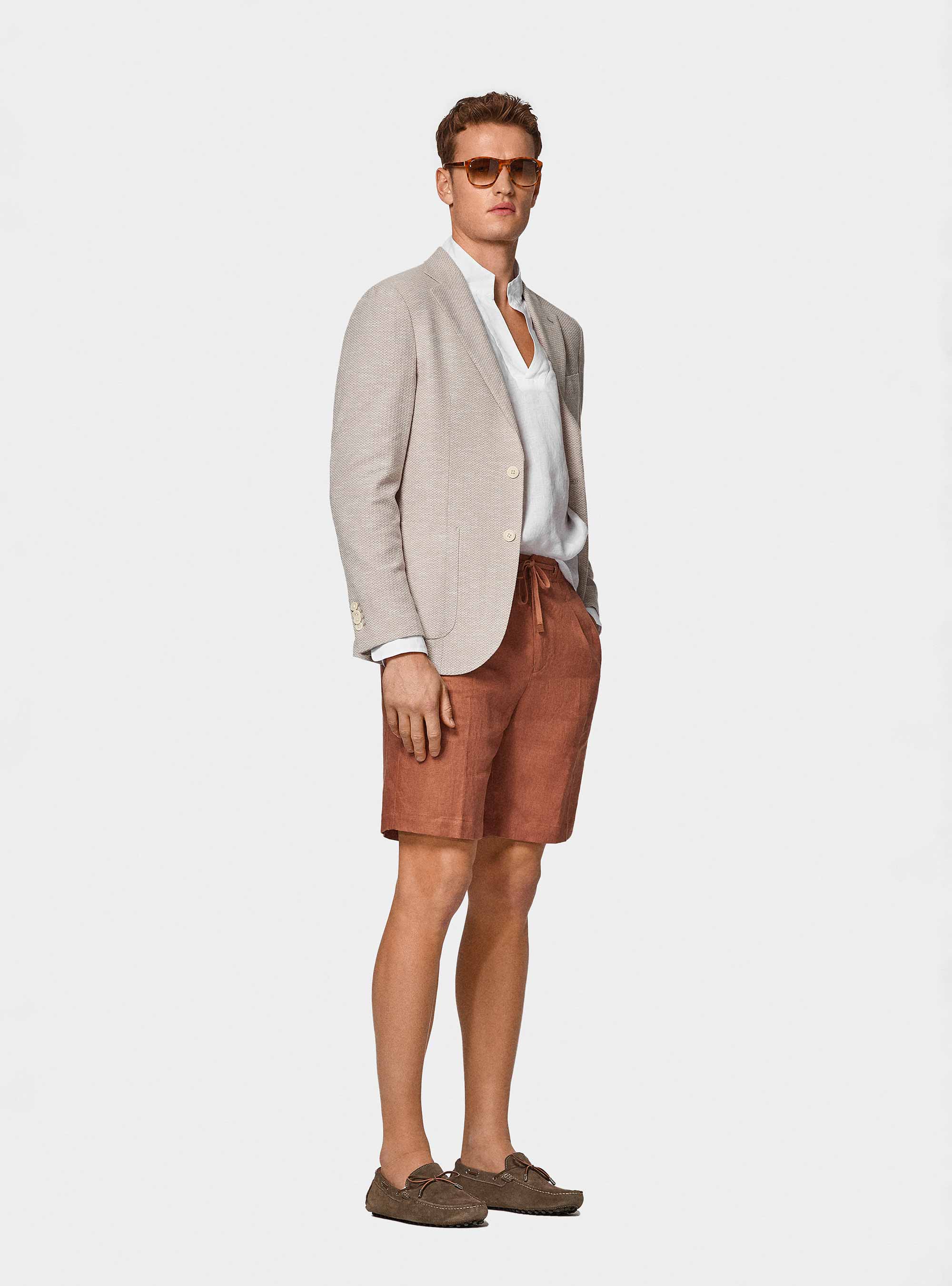 Cotton and linen jersey blazer, SAND
