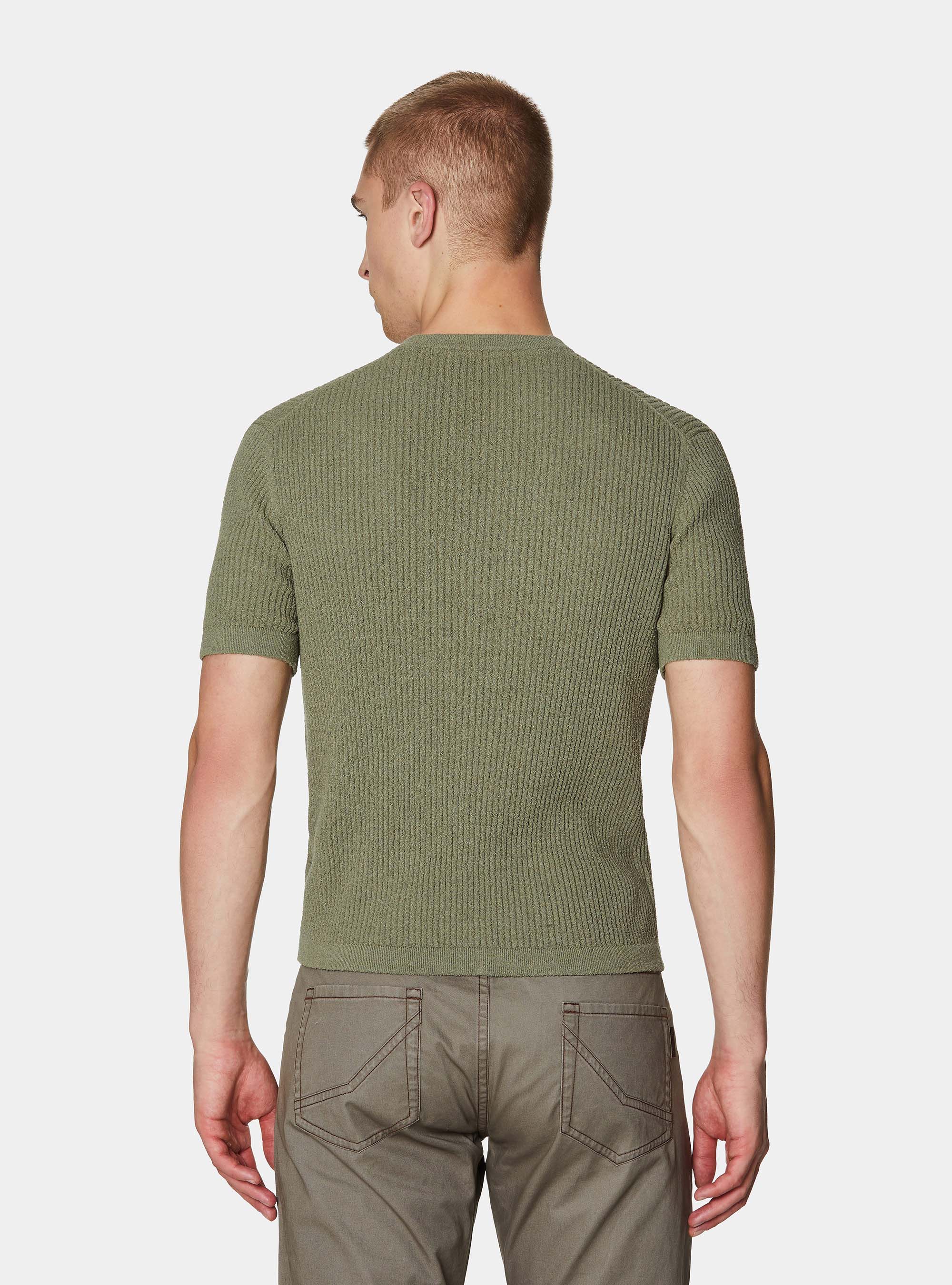 Crew neck in ribbed boucl&eacute; knit, SALVIA 0602C