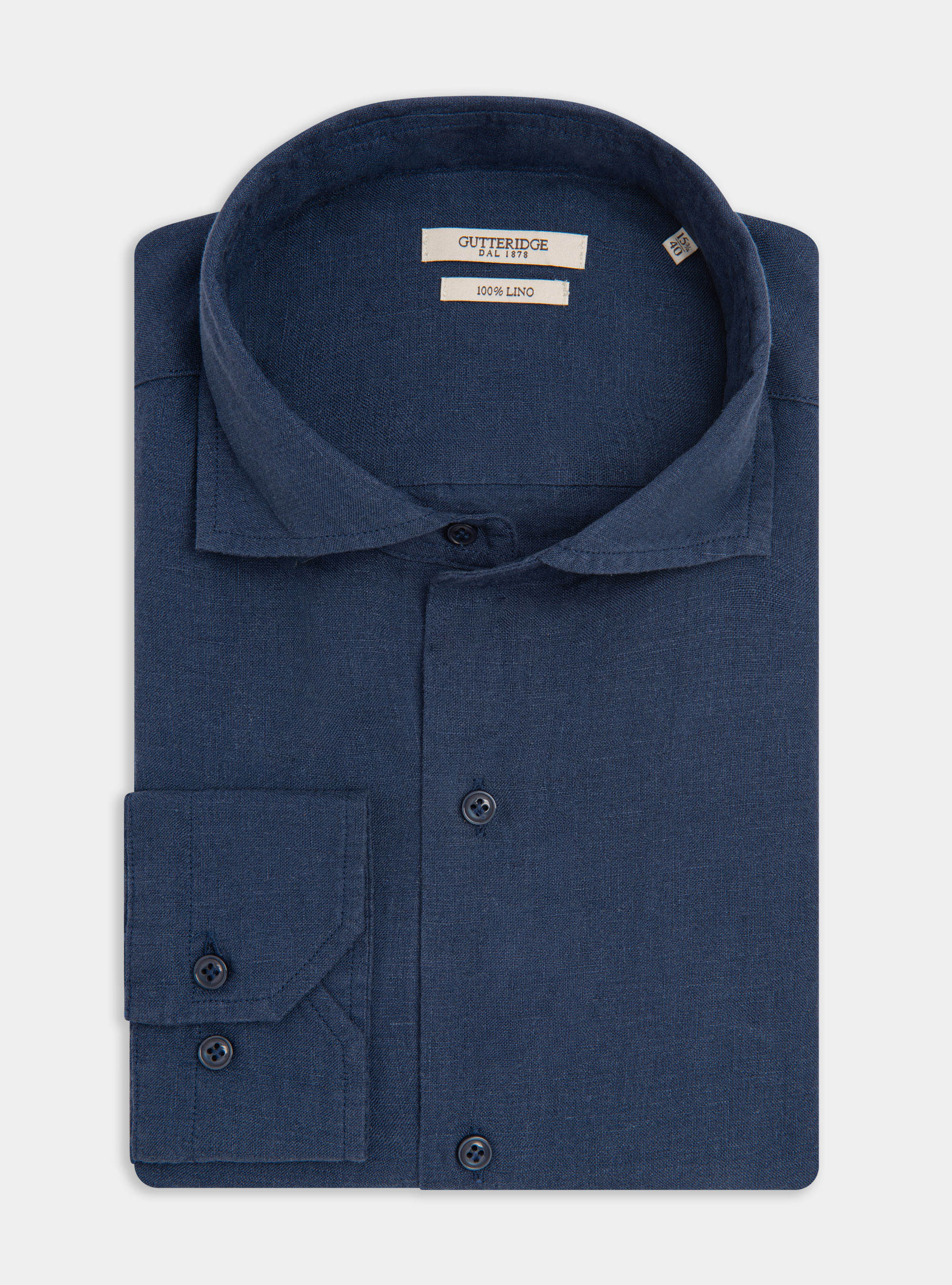 Camicia collo semi francese in puro lino, BLU NAVY