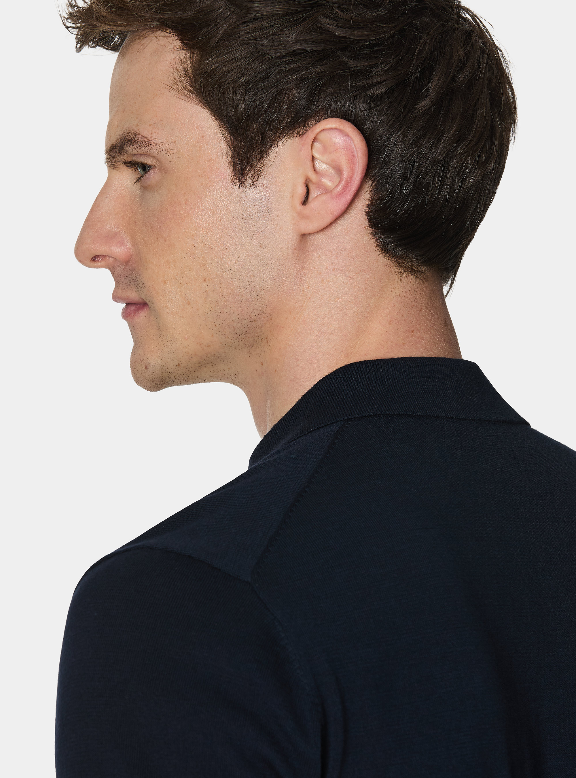 Buttonless knitted polo shirt in extra-fine cotton, NAVY BLUE