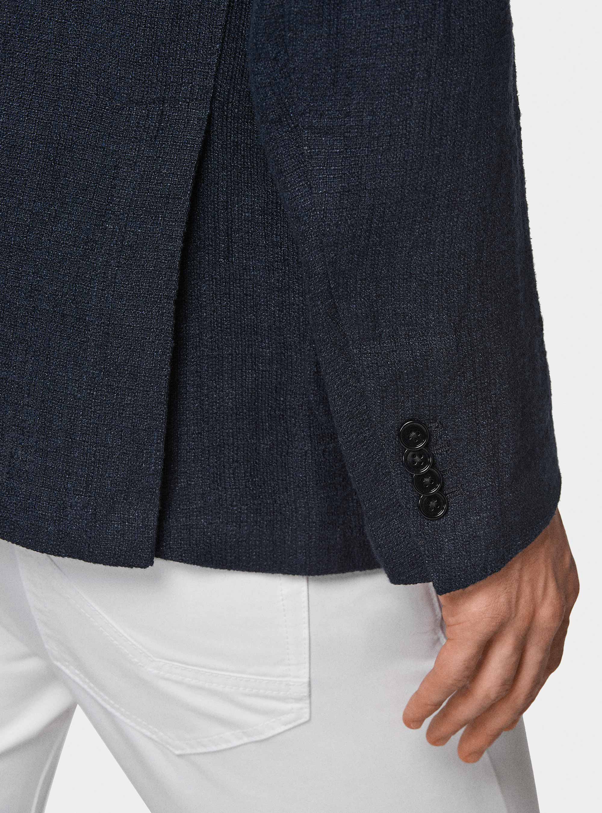 Linen crepe blazer, NAVY BLUE