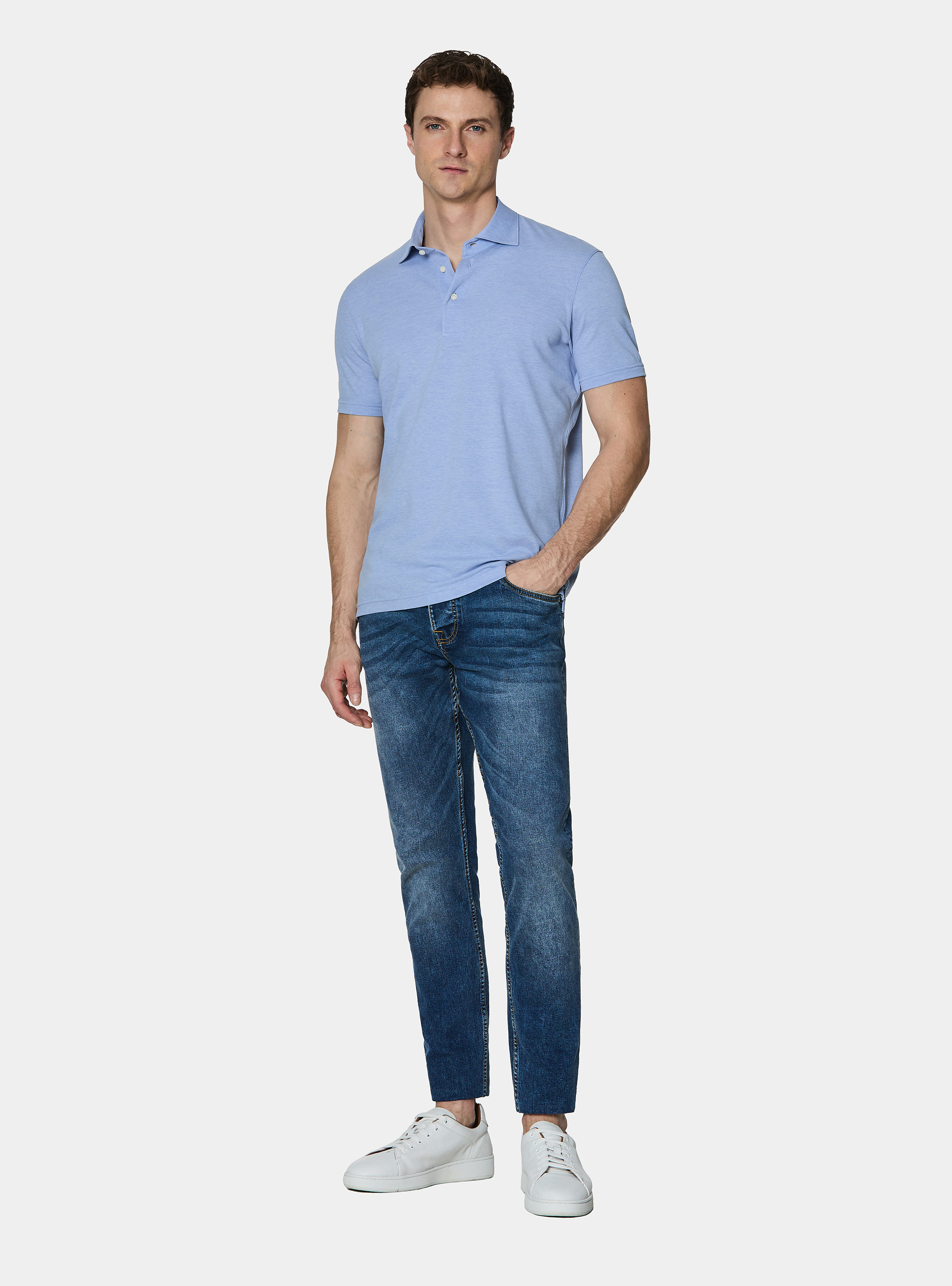 Polo de piqu&eacute; el&aacute;stico GT01, CELESTE