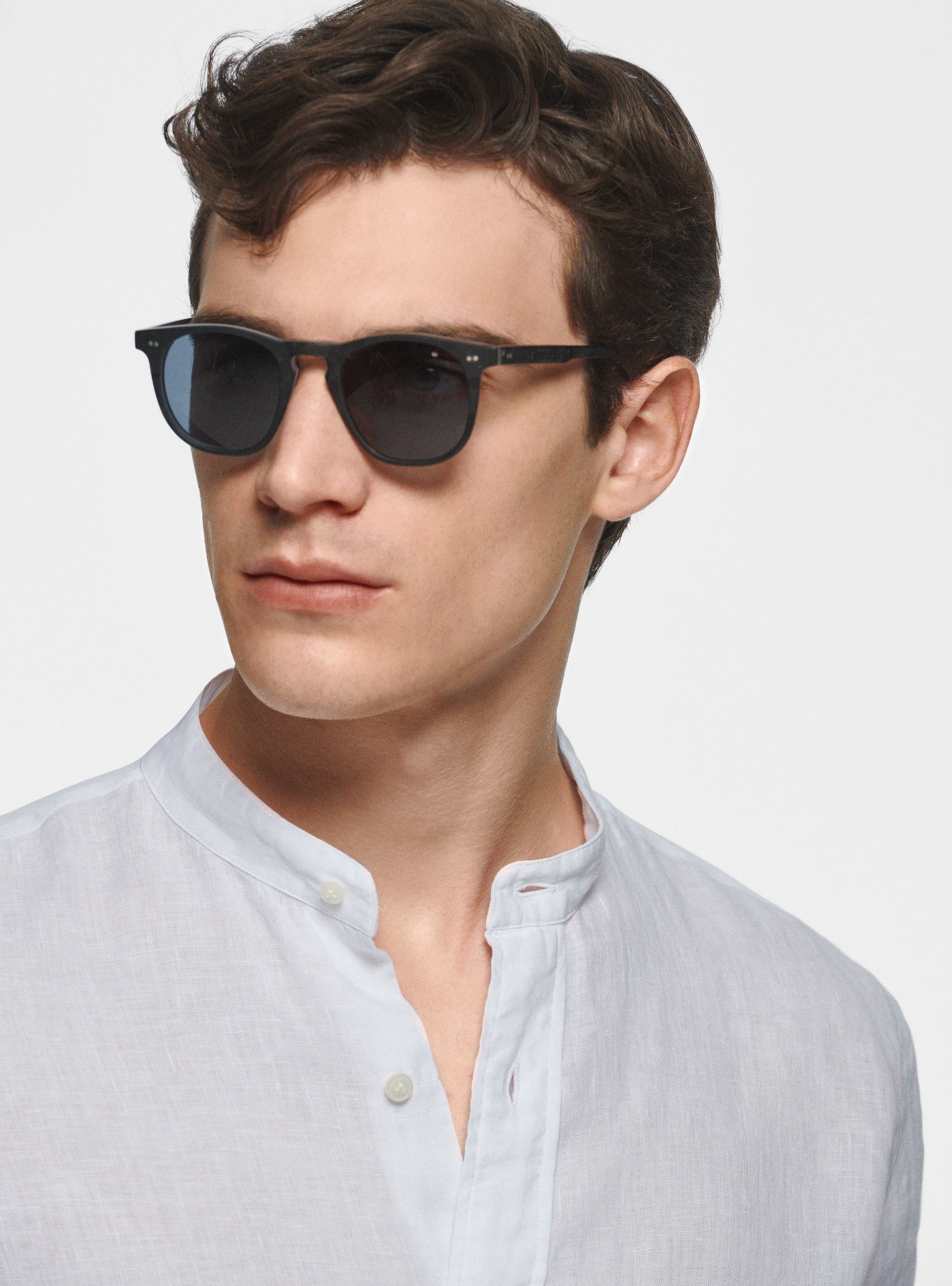 Camicia coreana in puro lino, BIANCO