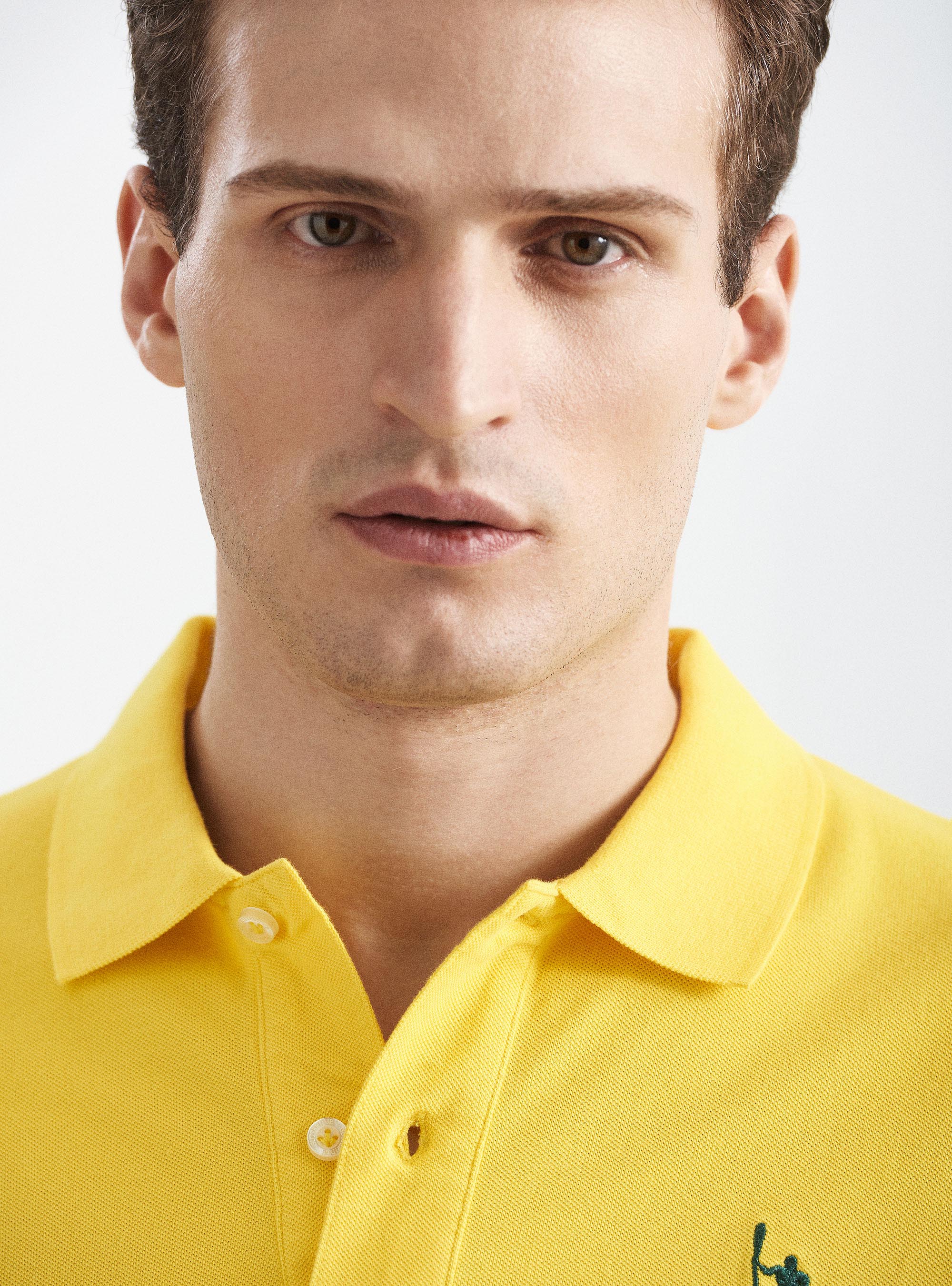 Classic cotton pique polo with embroidery, YELLOW