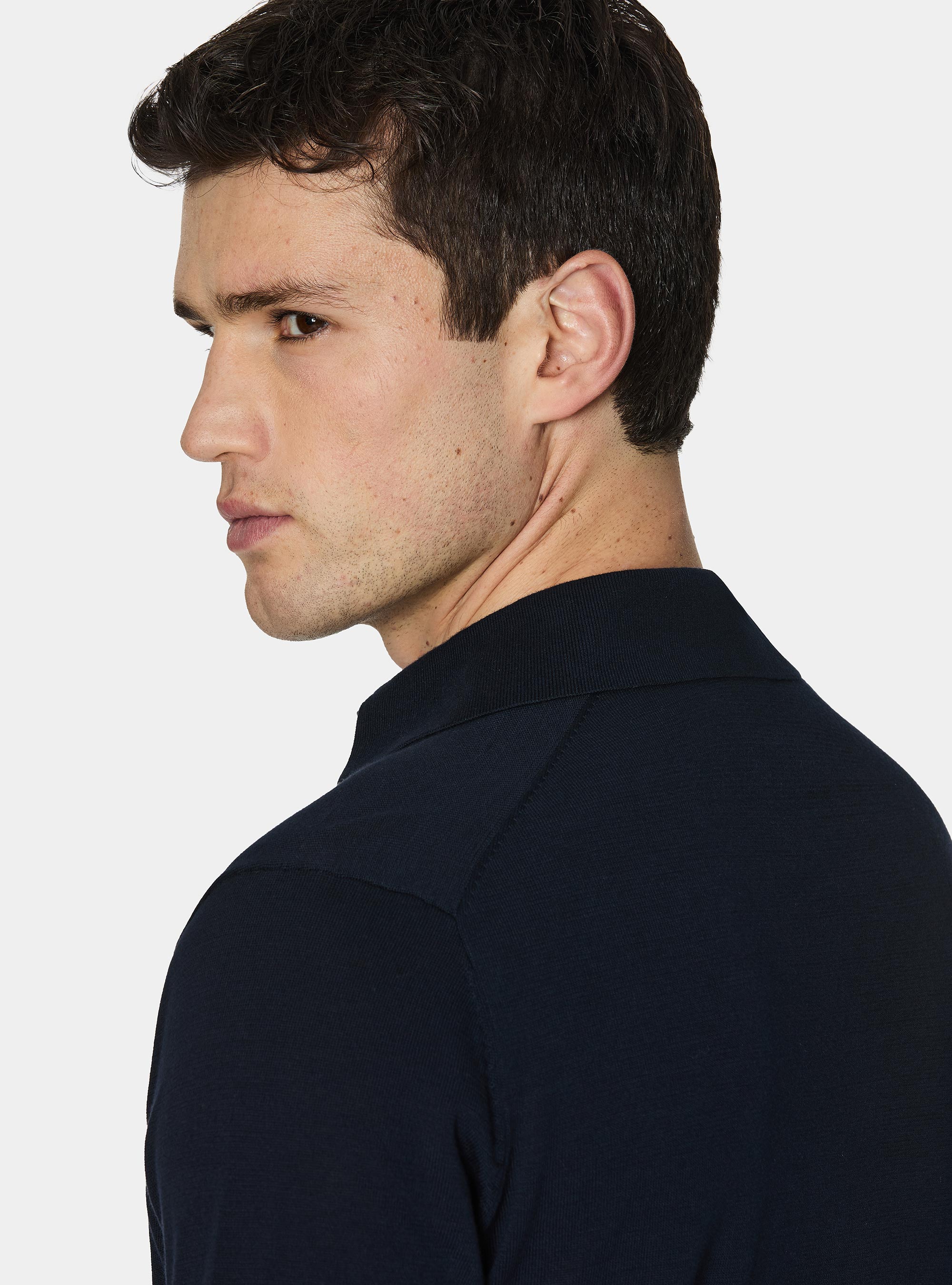 Polo en tricot de coton extra-fin, BLEU MARINE