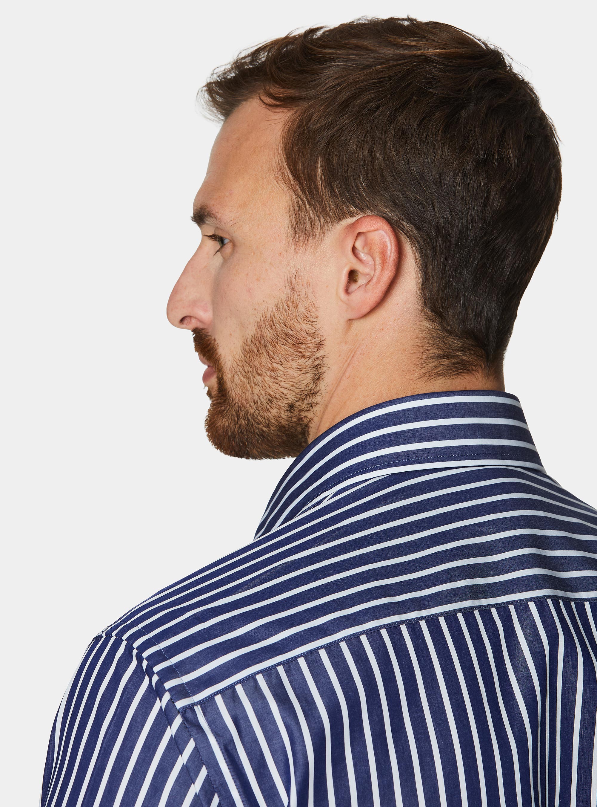 Striped cotton poplin shirt, NAVY BLUE