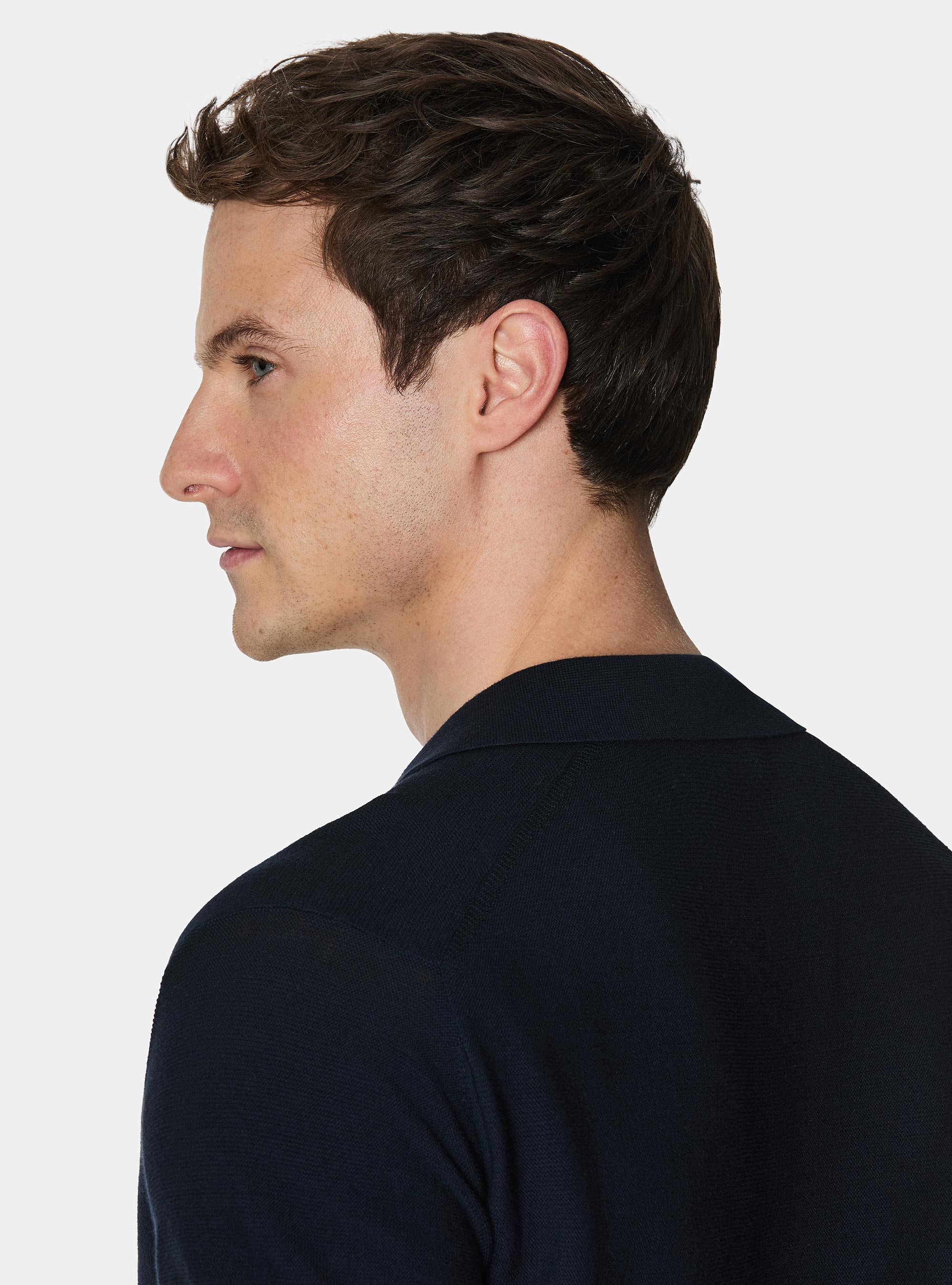 Knitted links polo shirt in extra-fine cotton, NAVY BLUE