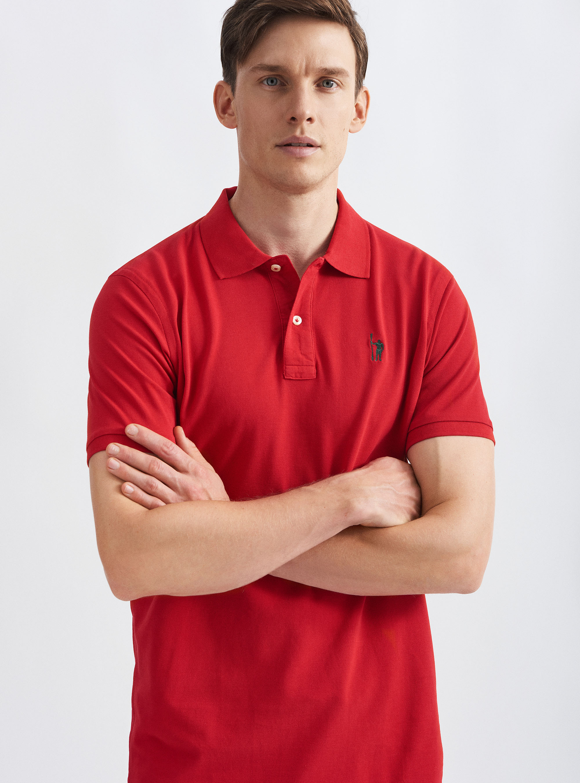 Klassisches Baumwoll-Piqu&eacute;-Polo mit Stickerei, ROSSO 0349C