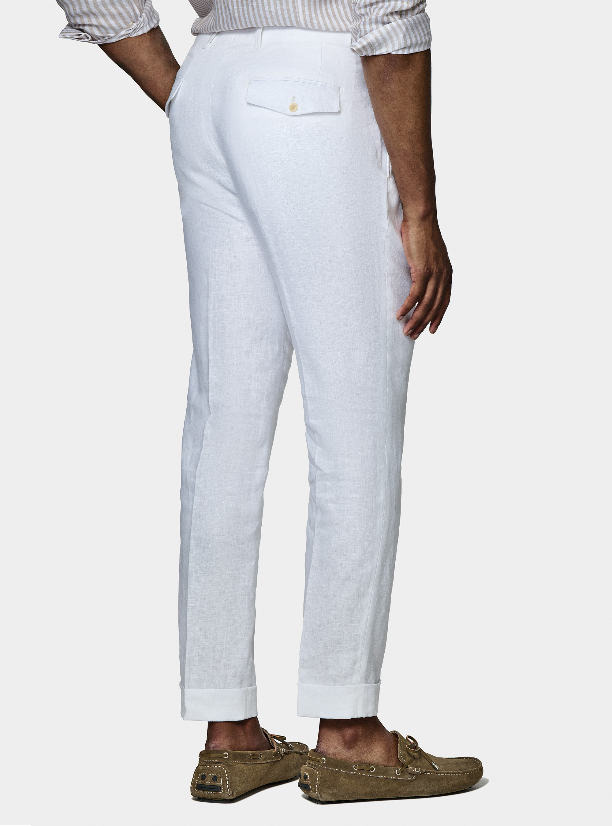 Pure linen double pleat trousers, WHITE