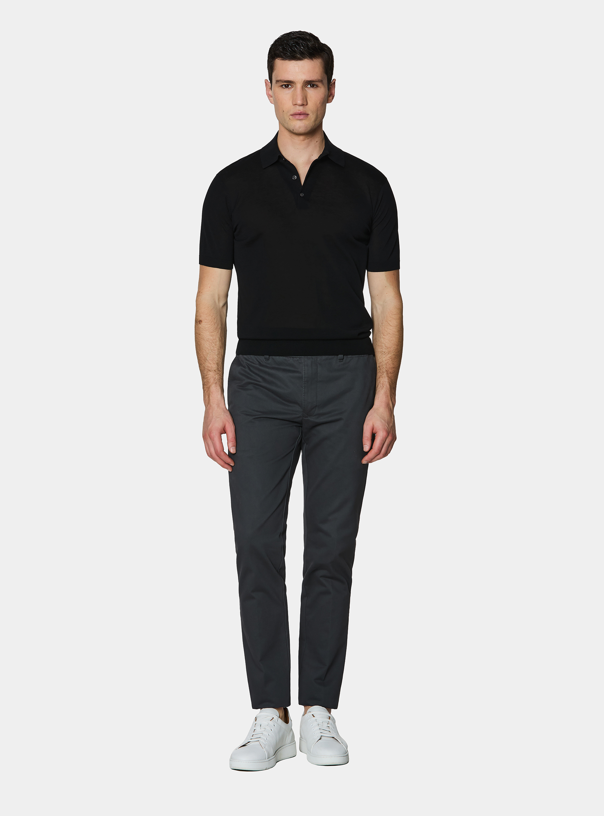 Cotton and silk polo shirt, BLACK