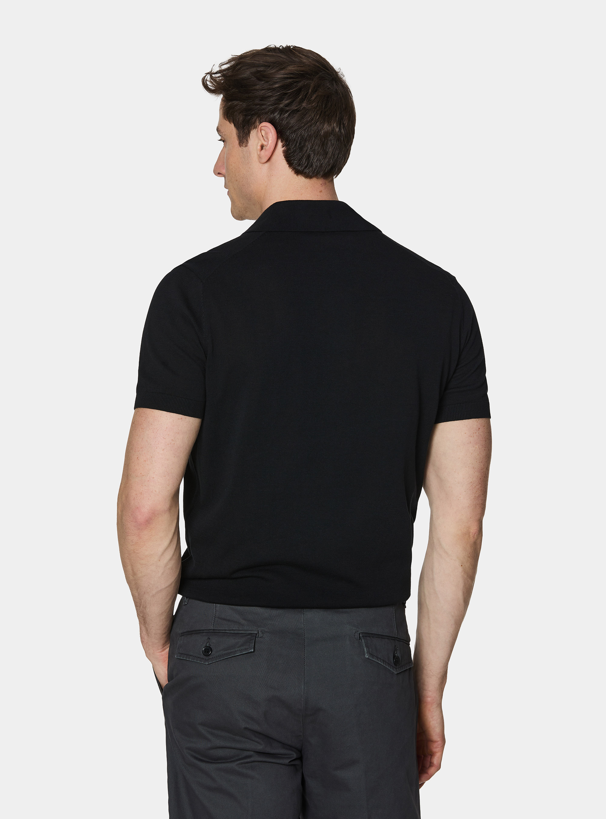 Extra-fine cotton knit polo shirt, BLACK
