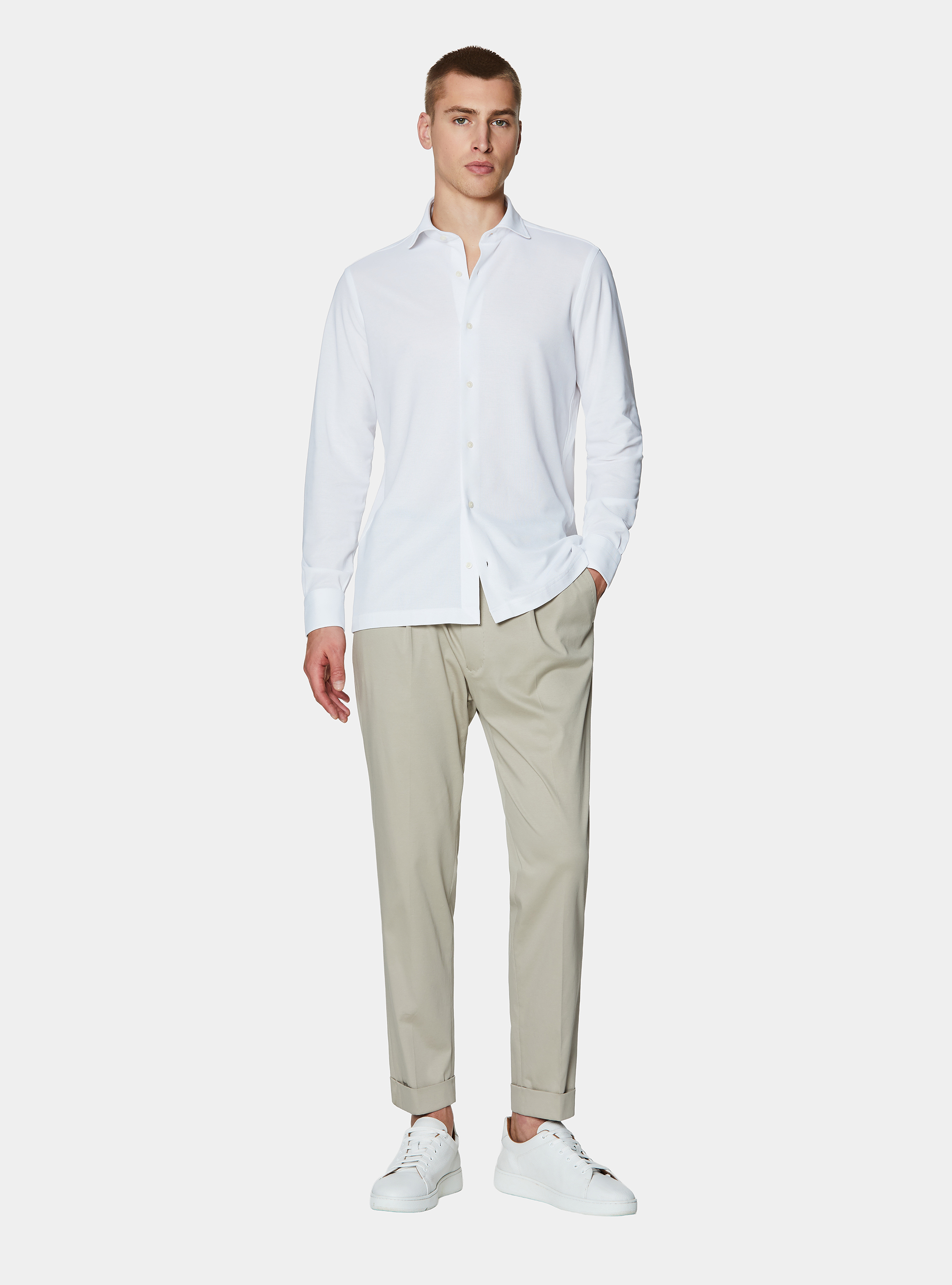 Technical cotton jersey drawstring trousers, ECRU