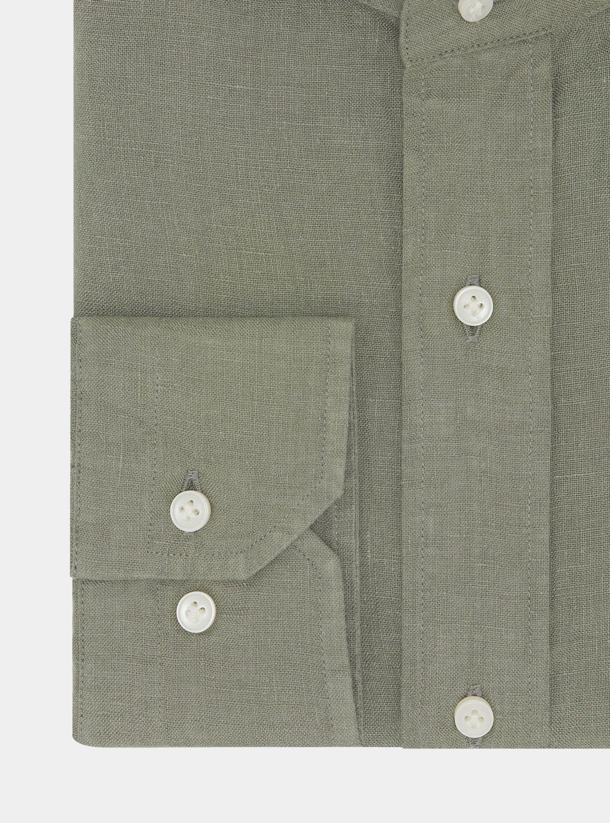 Camicia coreana in puro lino, SALVIA 0602C