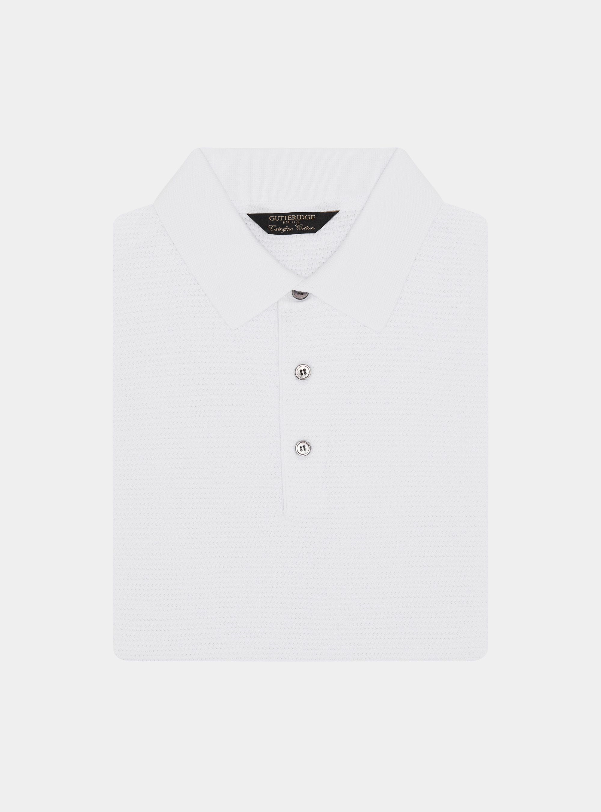 Polo en maille de coton textur&eacute;, BLANC