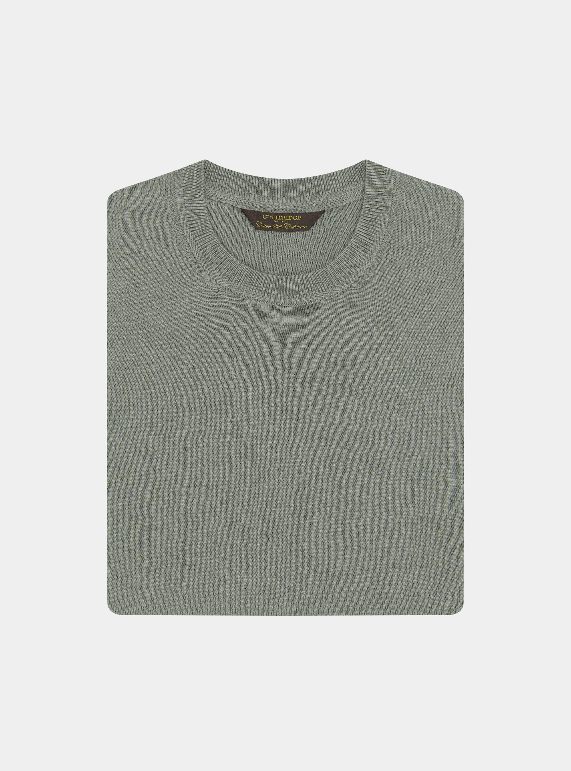 Rundhals-Pullover aus Baumwolle, Seide und Kaschmir, VERDE SALVIA 0604C