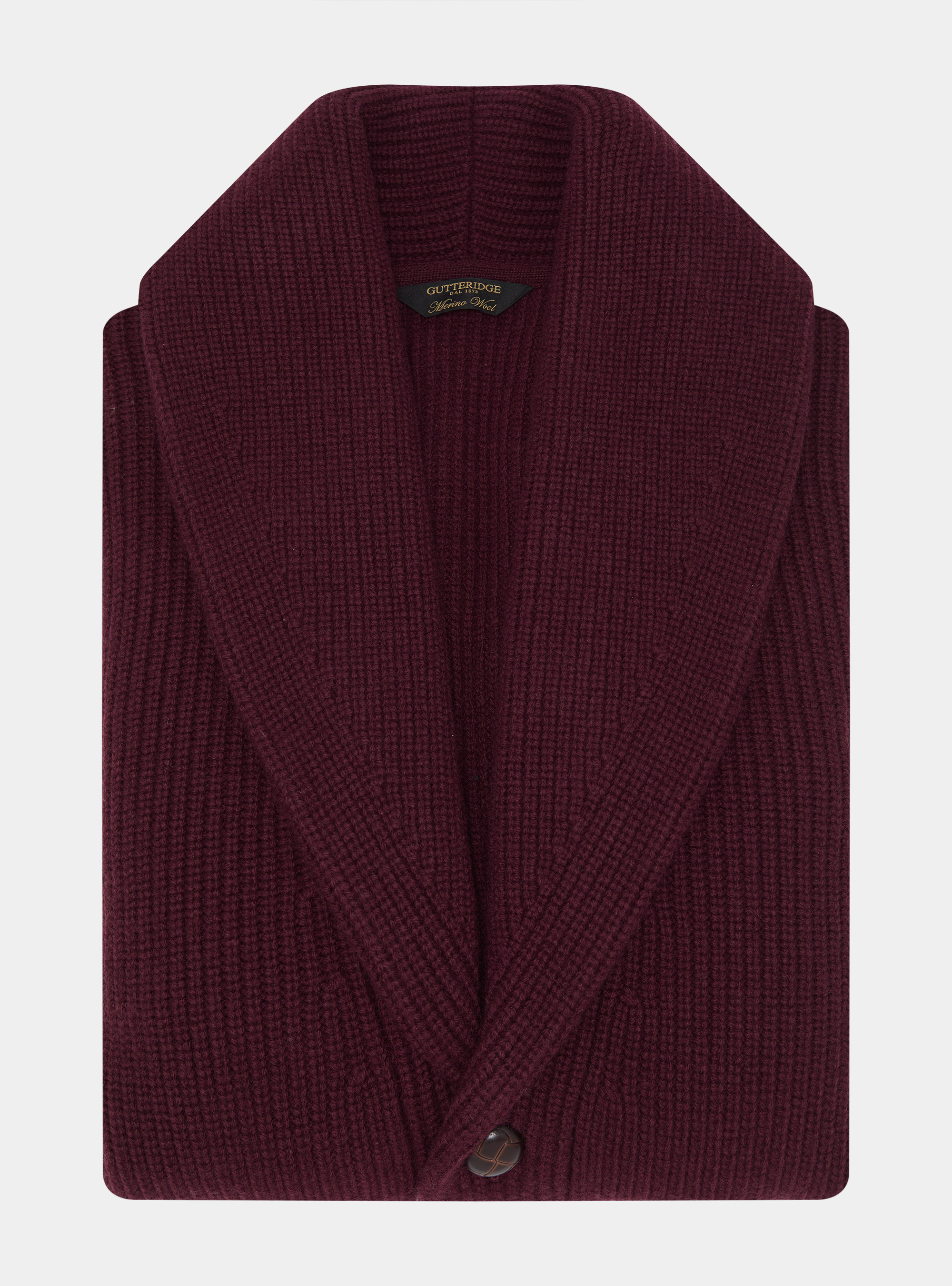 Strickjacke aus Merinowolle mit Schalkragen, BORDEAUX 0311C