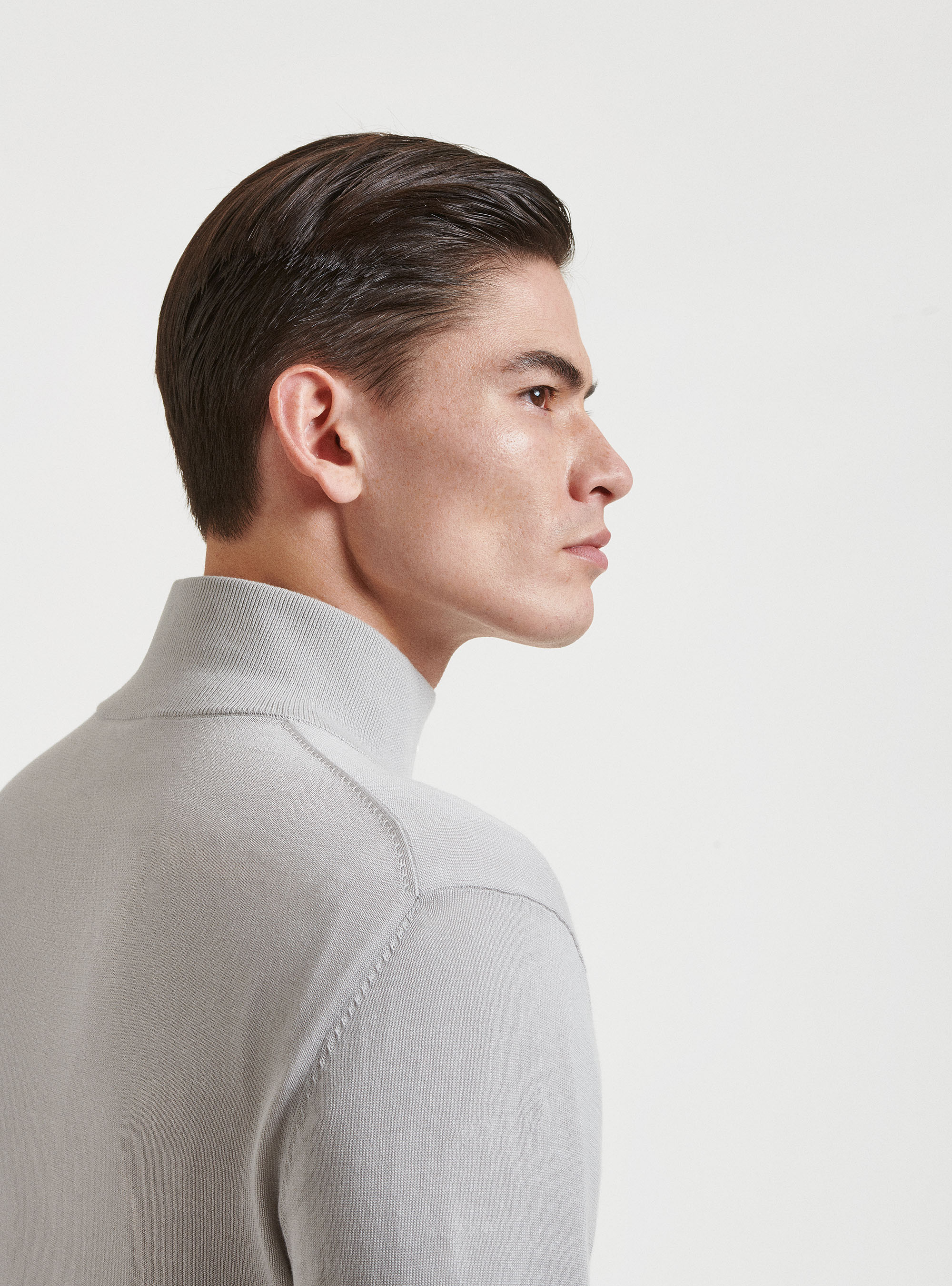 Maglia mezza zip in puro cotone extrafine, GRIGIO CHIARO MELANGE