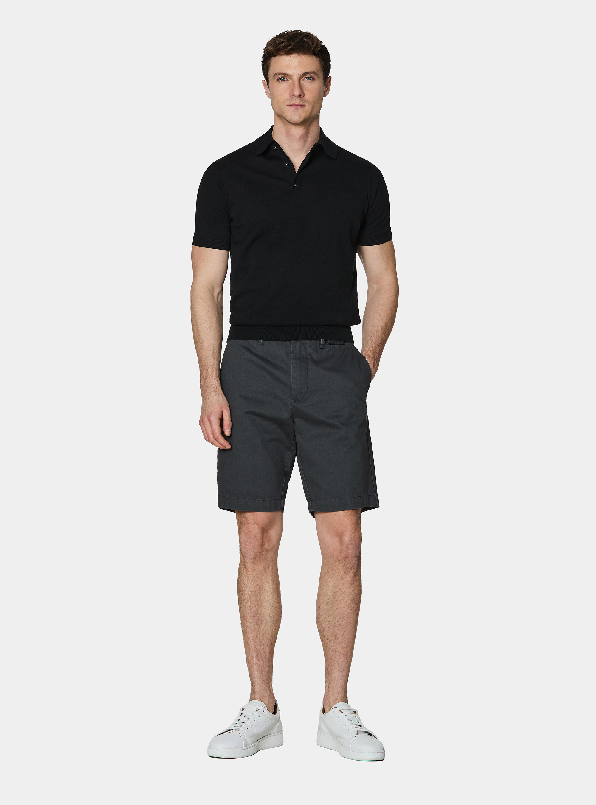 Cotton twill chino Bermuda shorts, ASPHALT GREY