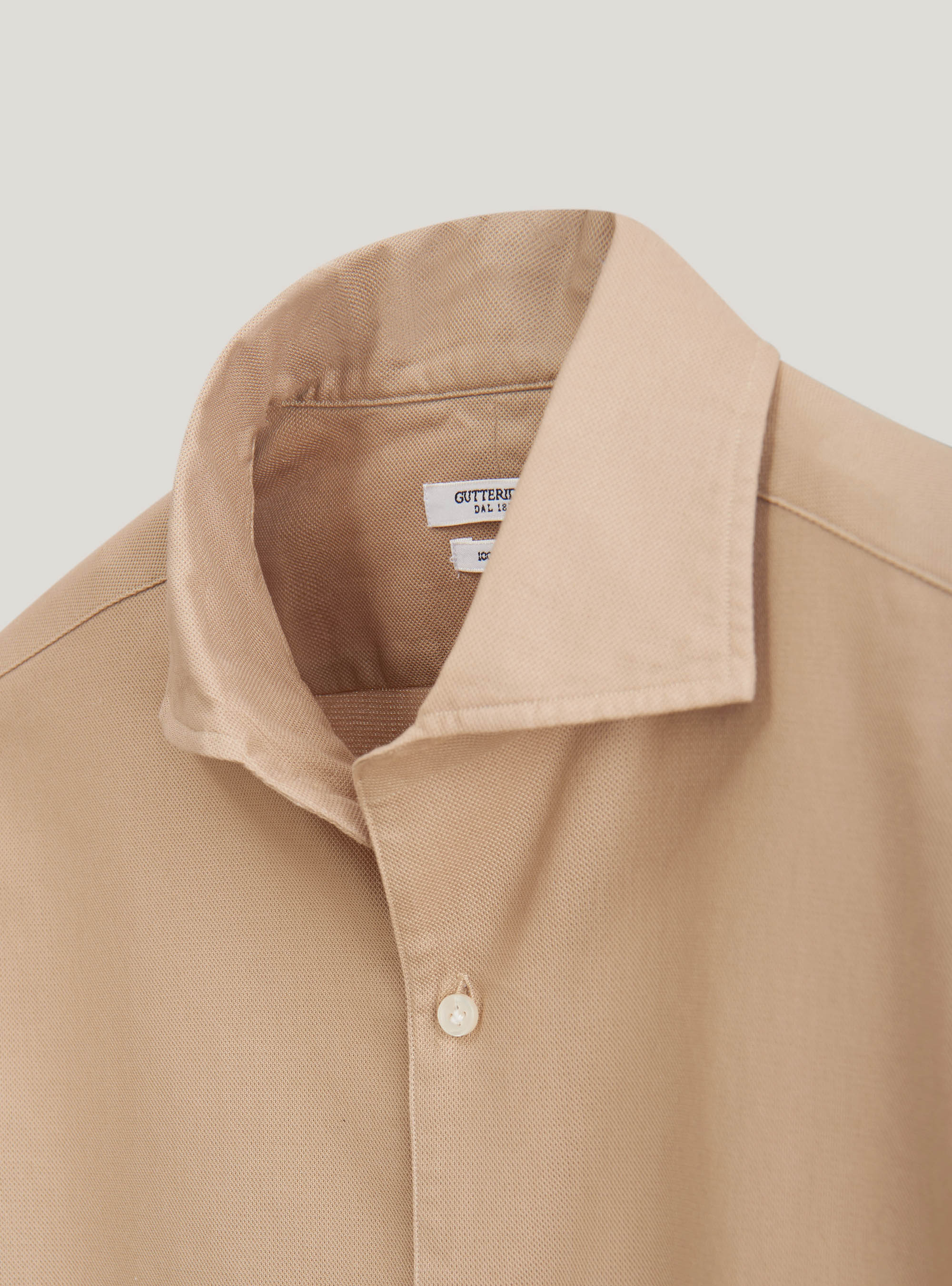 Camicia in piquet di cotone tinto in capo, SABBIA