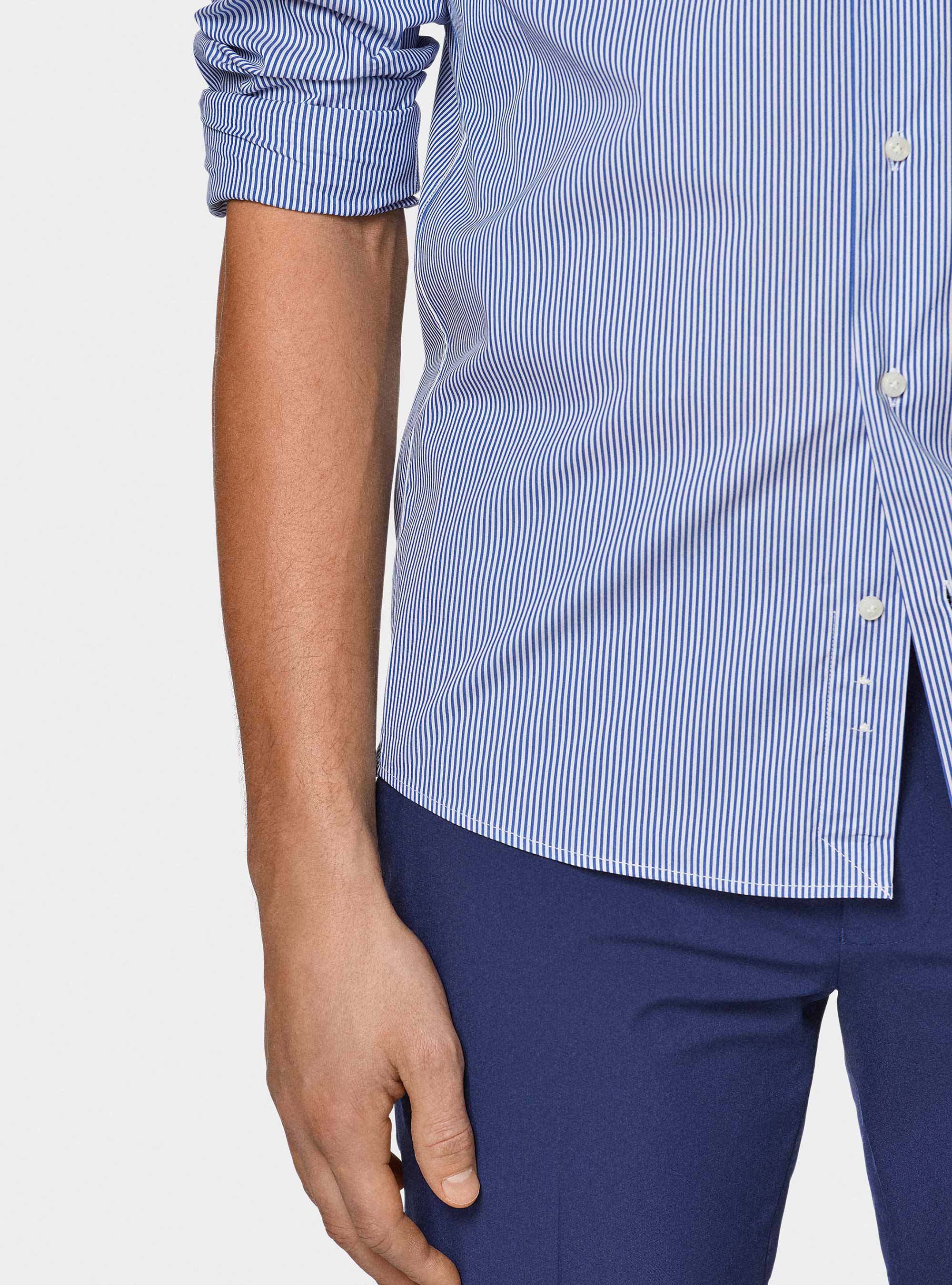 Stretch poplin striped shirt, BLUE