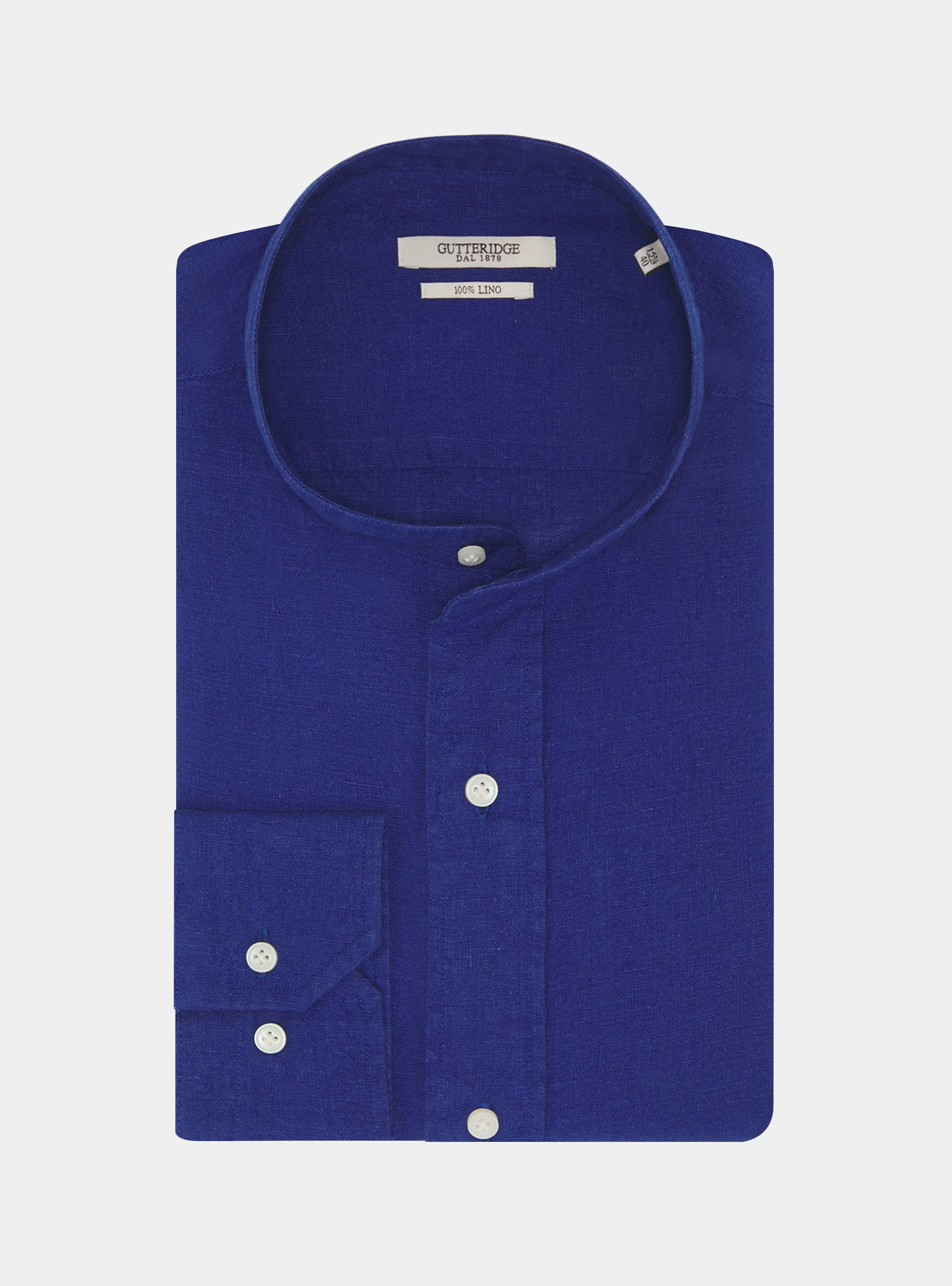 Camicia coreana in puro lino, BLU