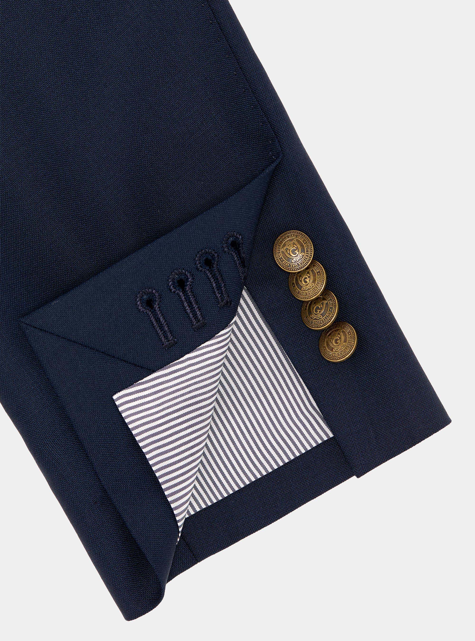 Double-breasted blazer in pure wool with metal buttons, NAVY