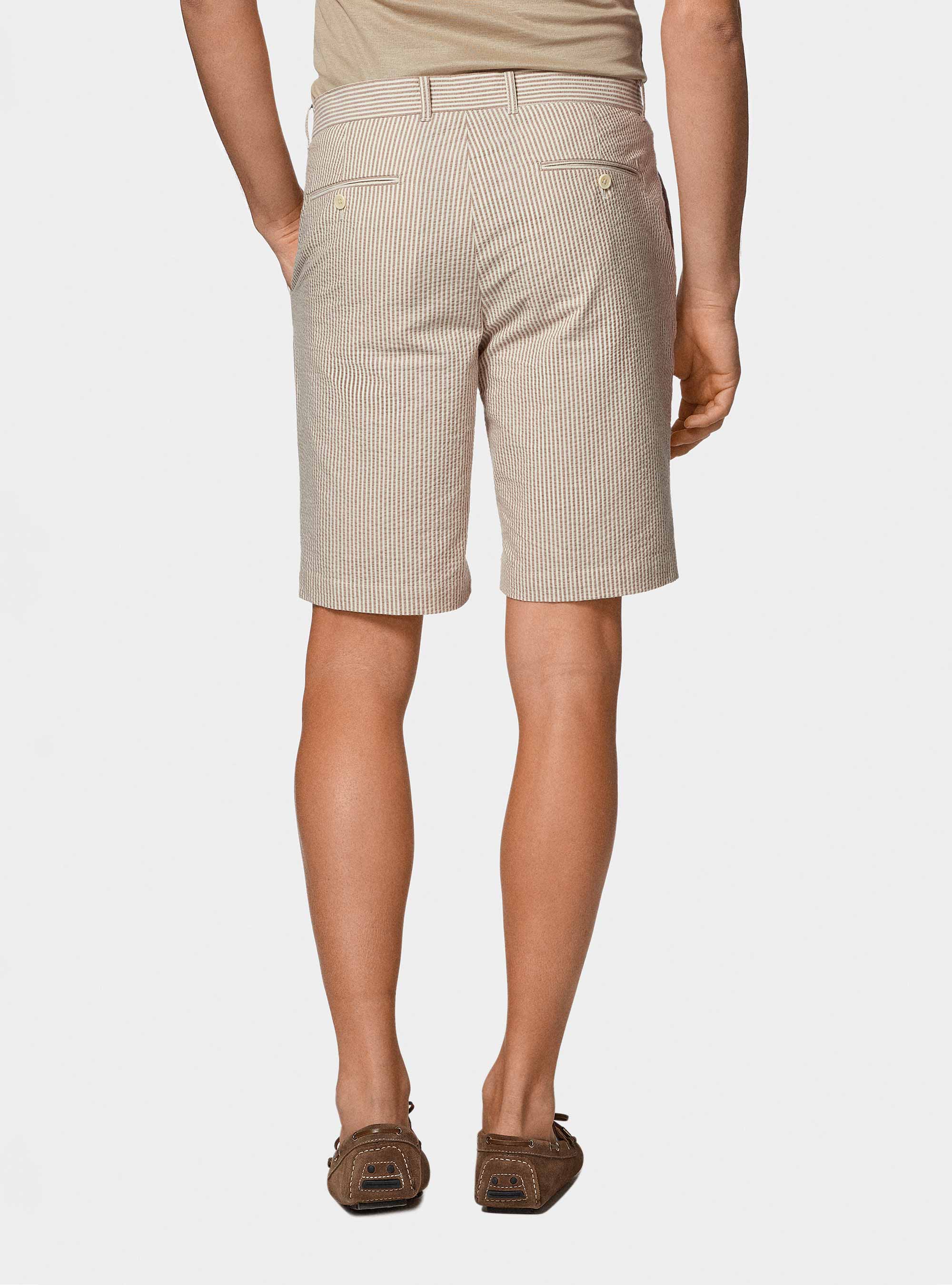 Stretch cotton seersucker shorts, SAND