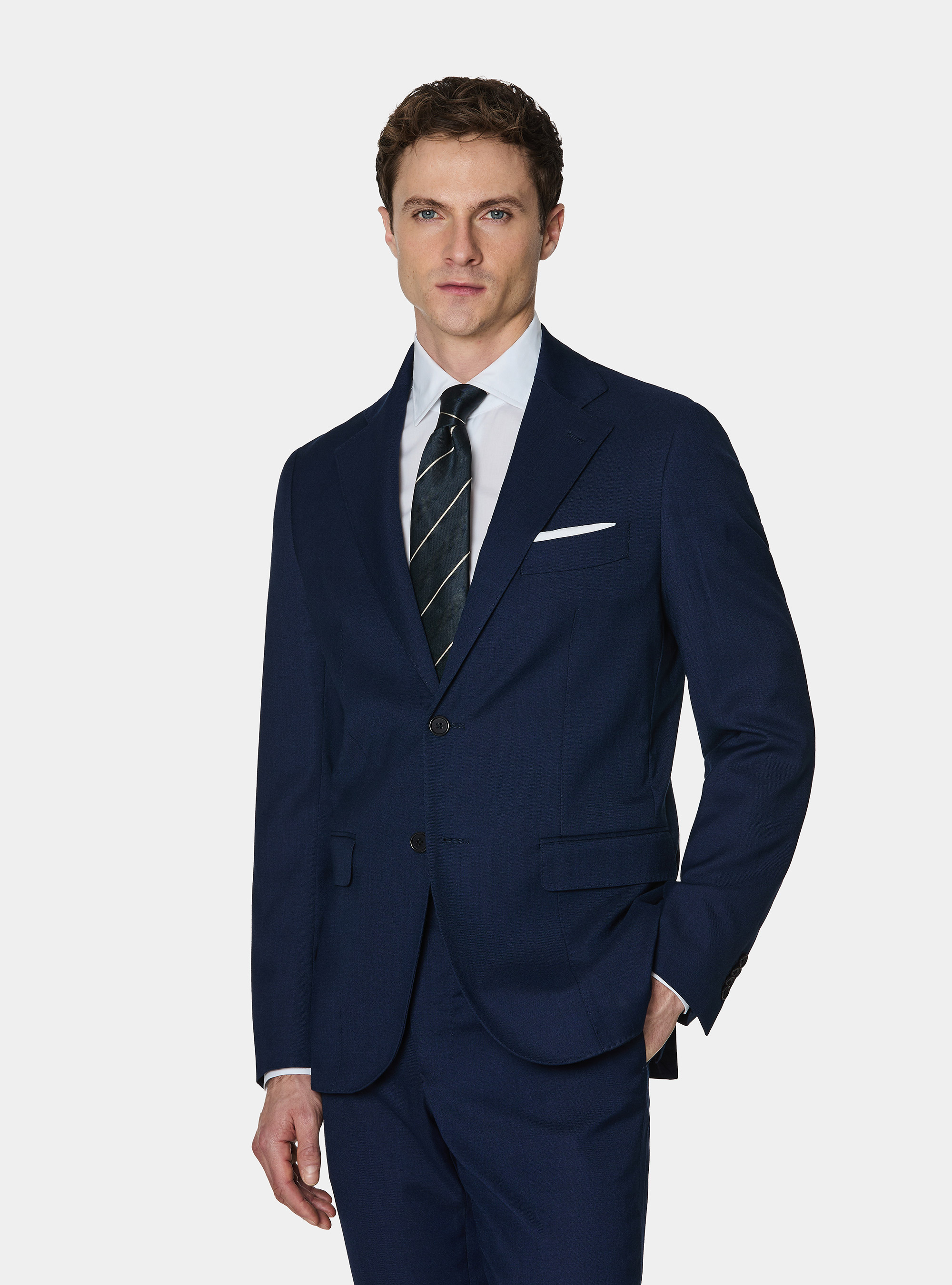 Hopsack fabric suit blazer, NAVY BLUE