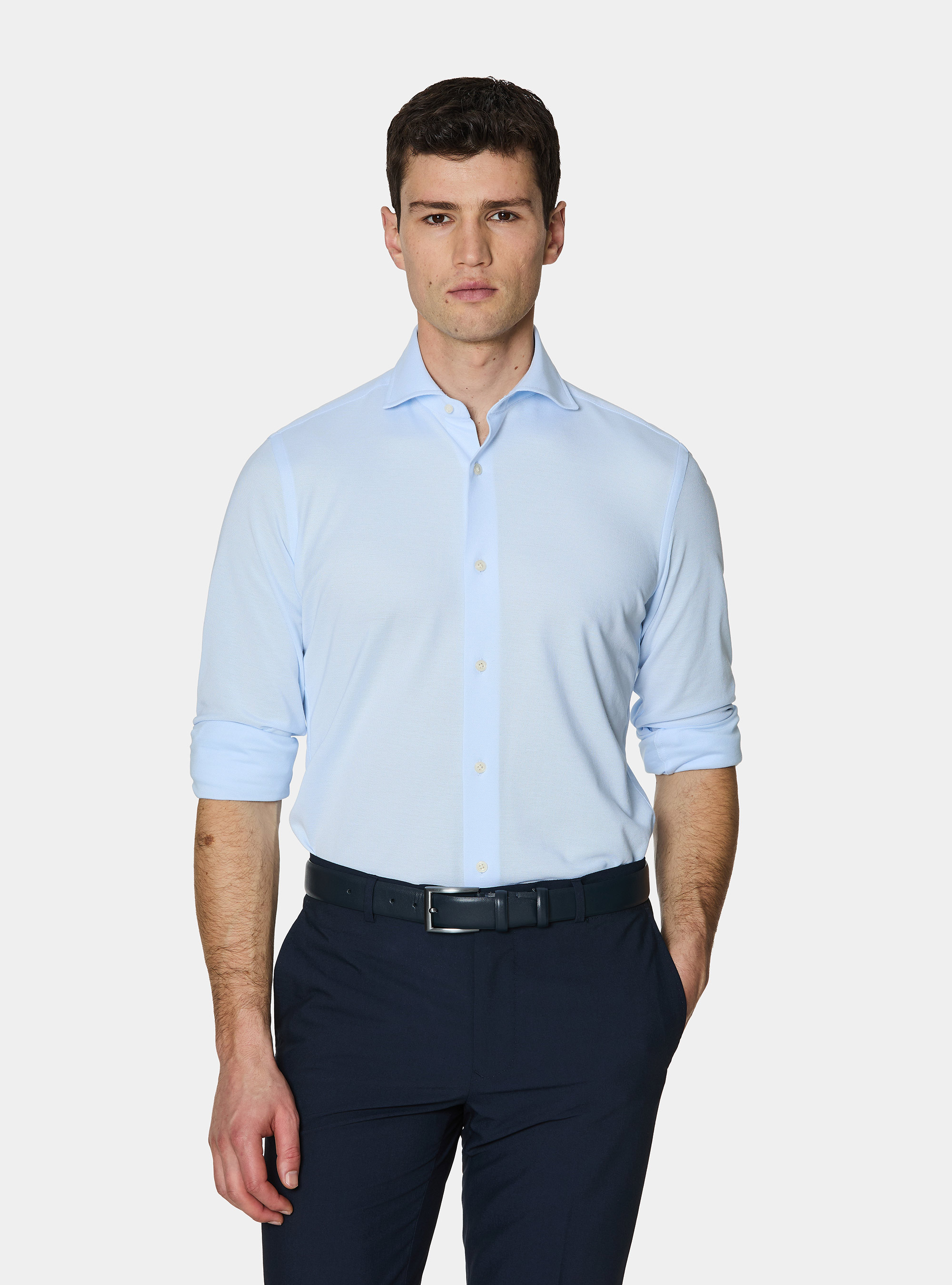 GT01 pique cotton blend polo shirt, LIGHT BLUE