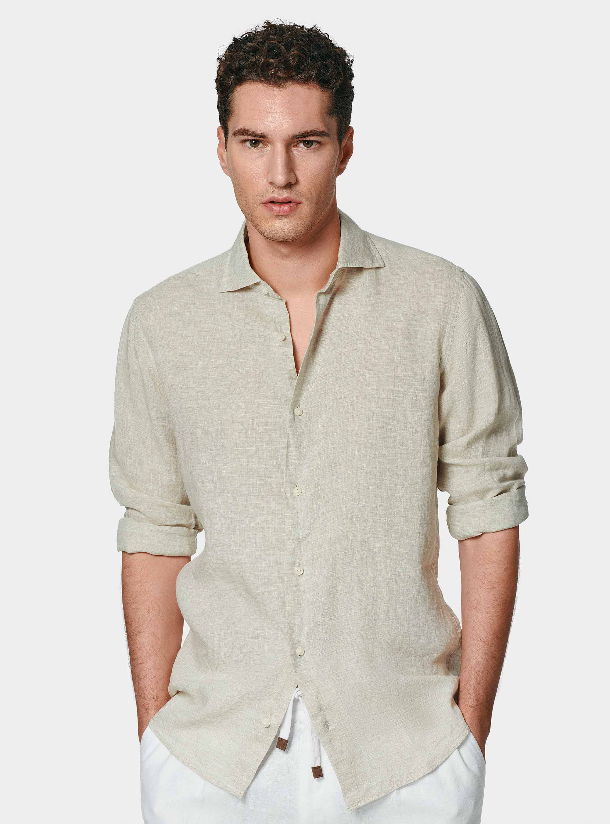 Pure linen shirt, ECRU MELANGE 0562C