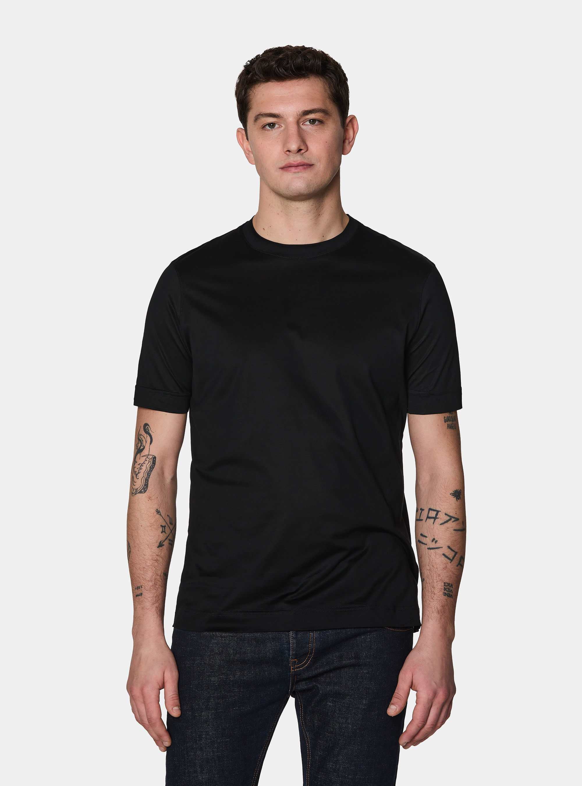 T-shirt &agrave; manches courtes en fil d'&Eacute;cosse, NOIR