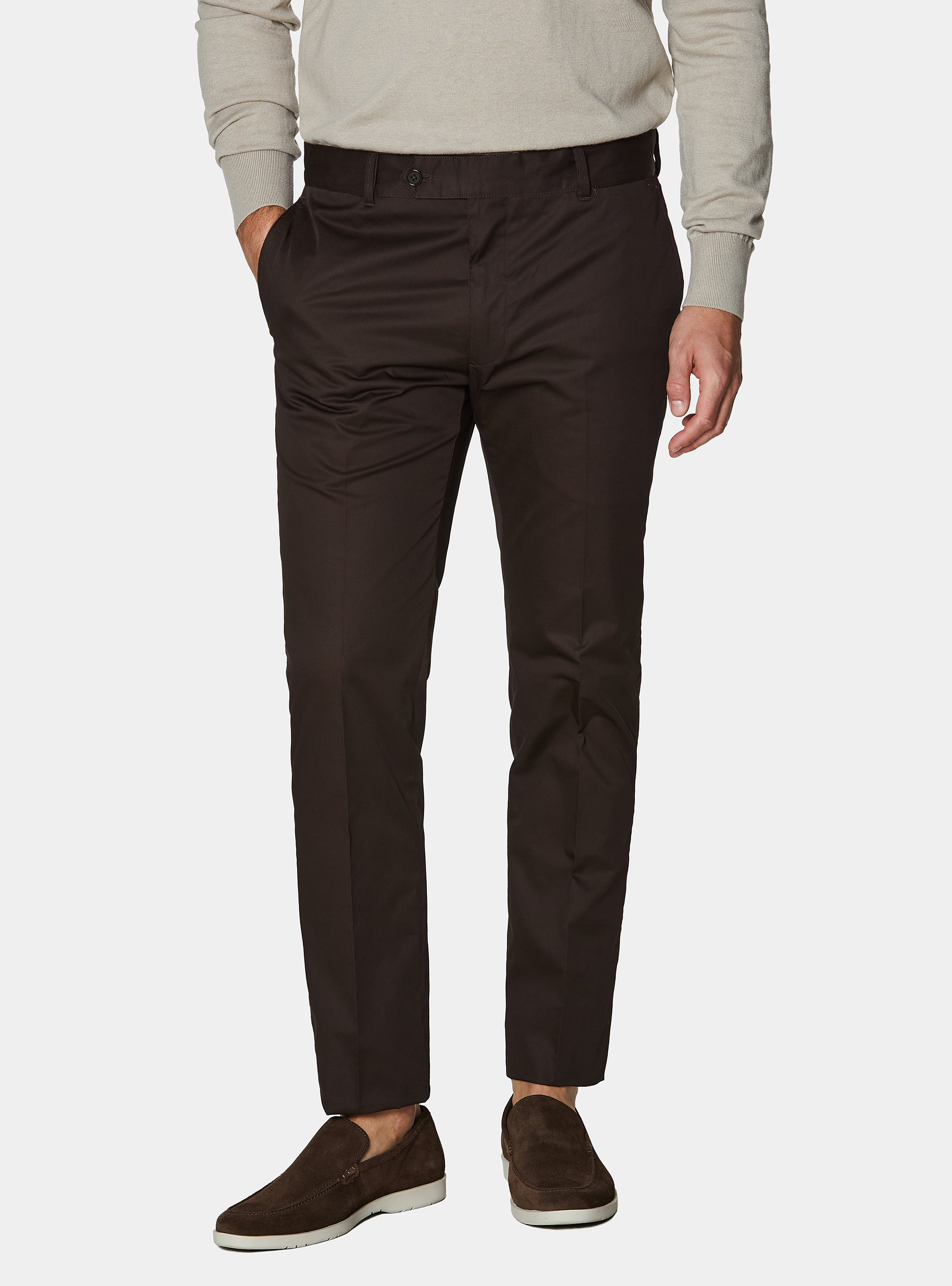 Lightweight twill slim fit chino trousers, BROWN
