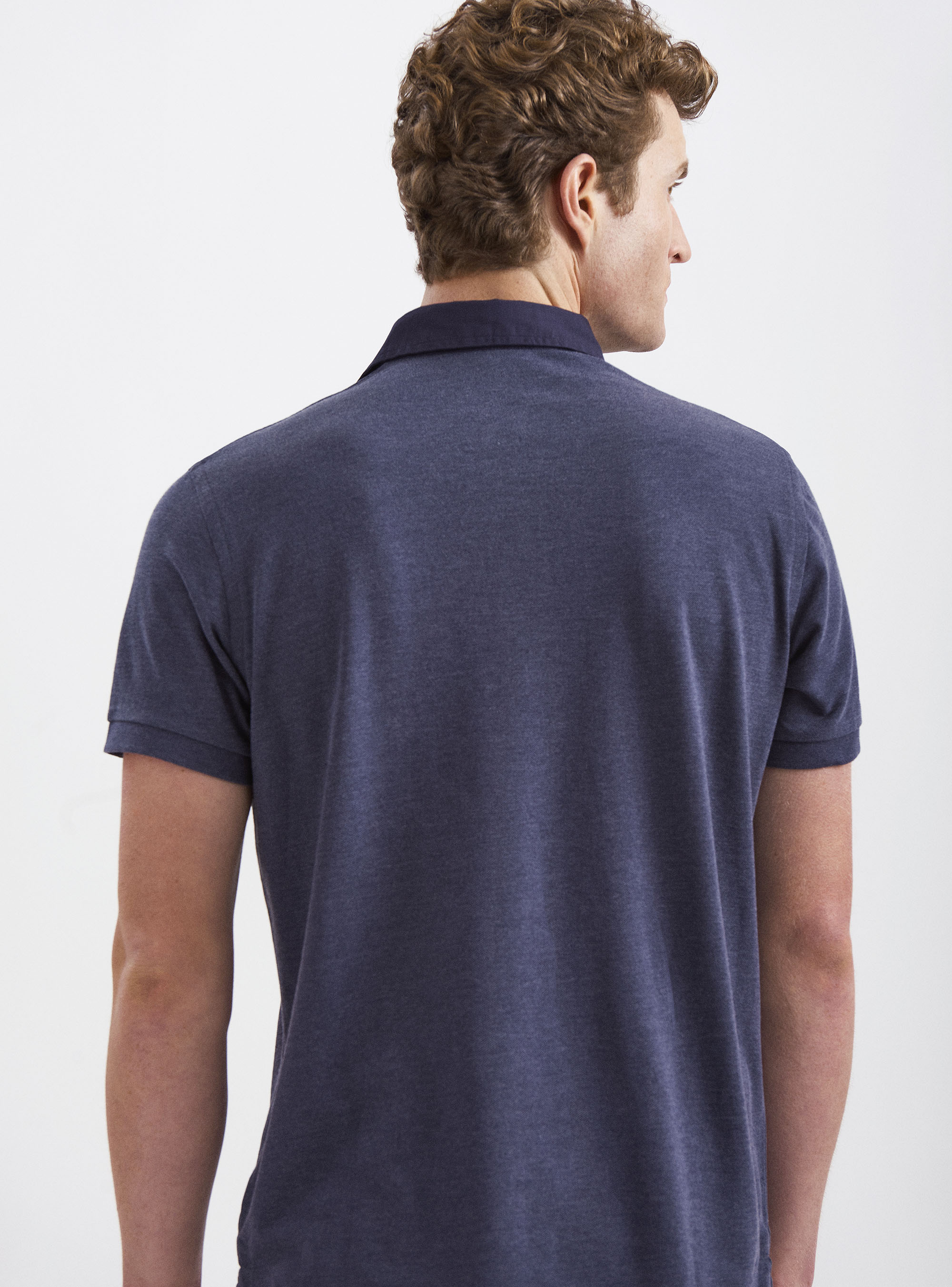 Polo collo camicia in twill, INCHIOSTRO